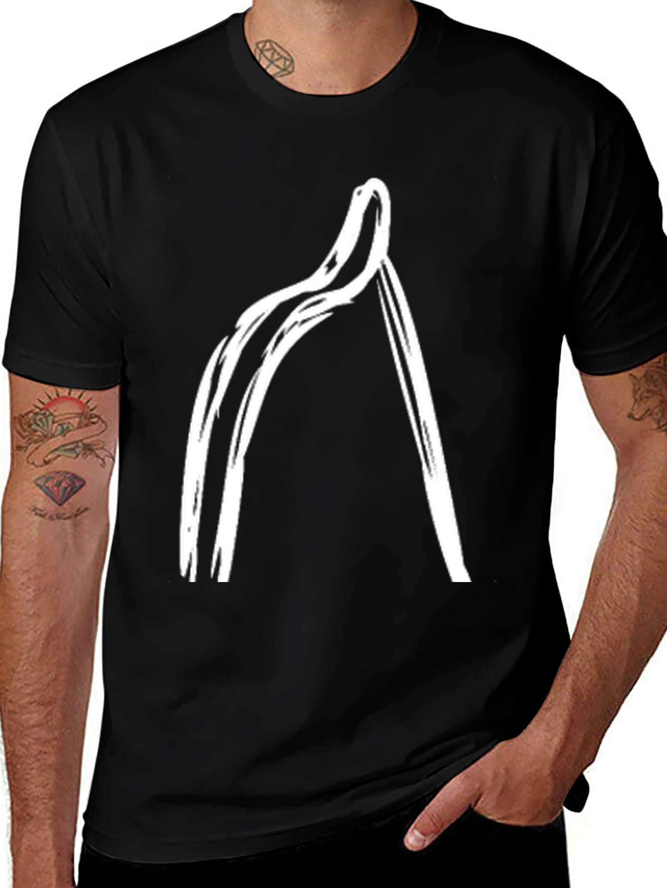 Variant 23 of Minimalist Wishbone Graphic T-Shirt - Casual Black Tee