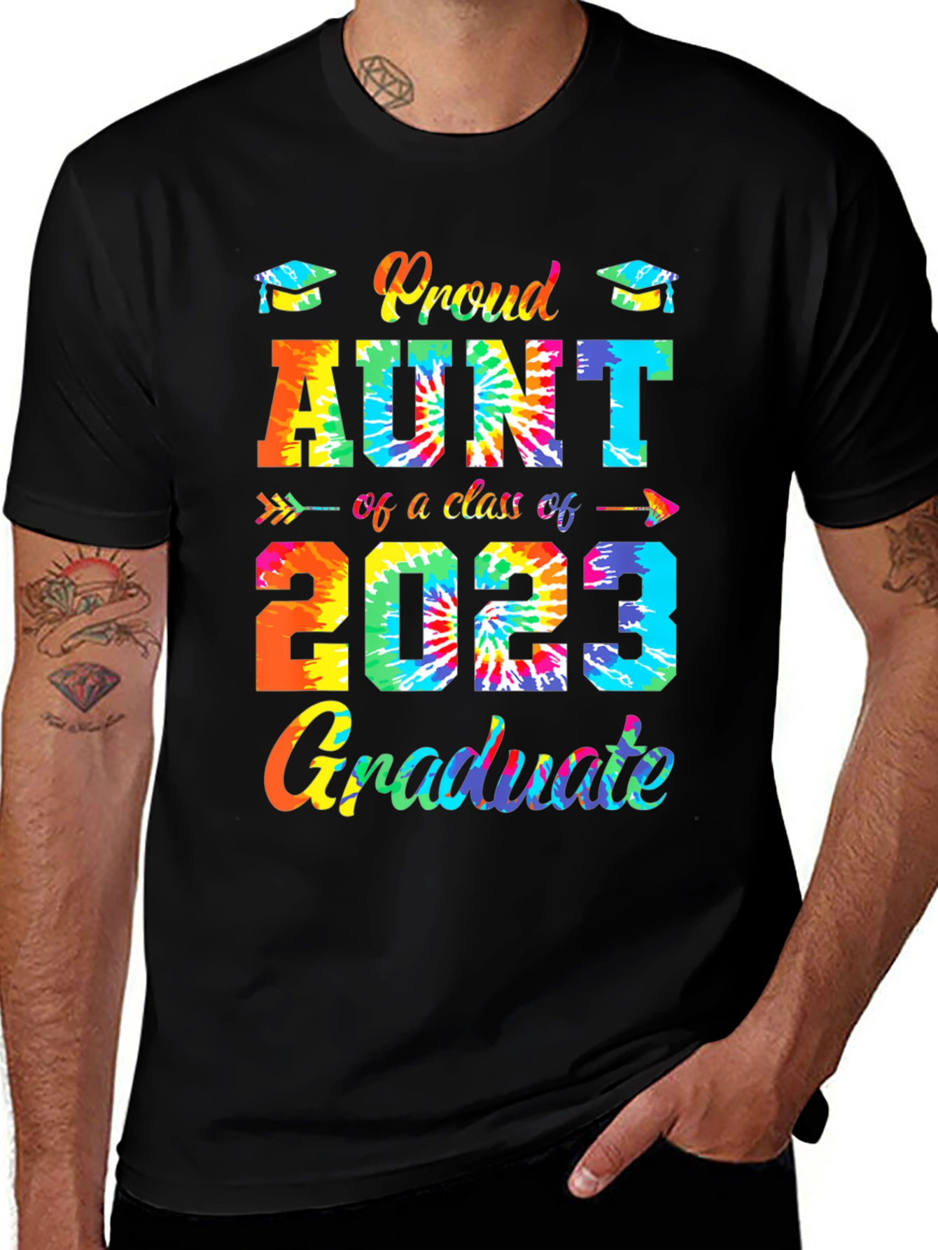 Variant 11 of Proud Aunt Class of 2023 Graduate Tie-Dye T-Shirt