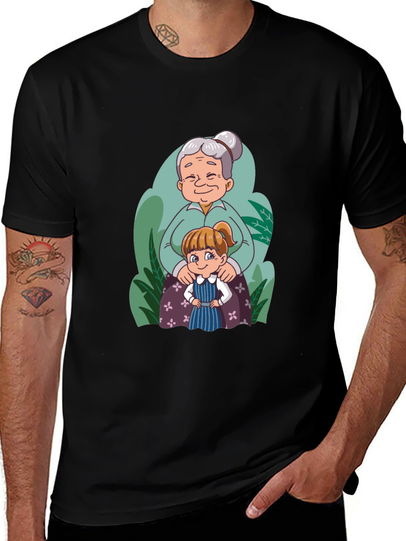 Variant 24 of Grandma & Granddaughter Cartoon Black T-Shirt