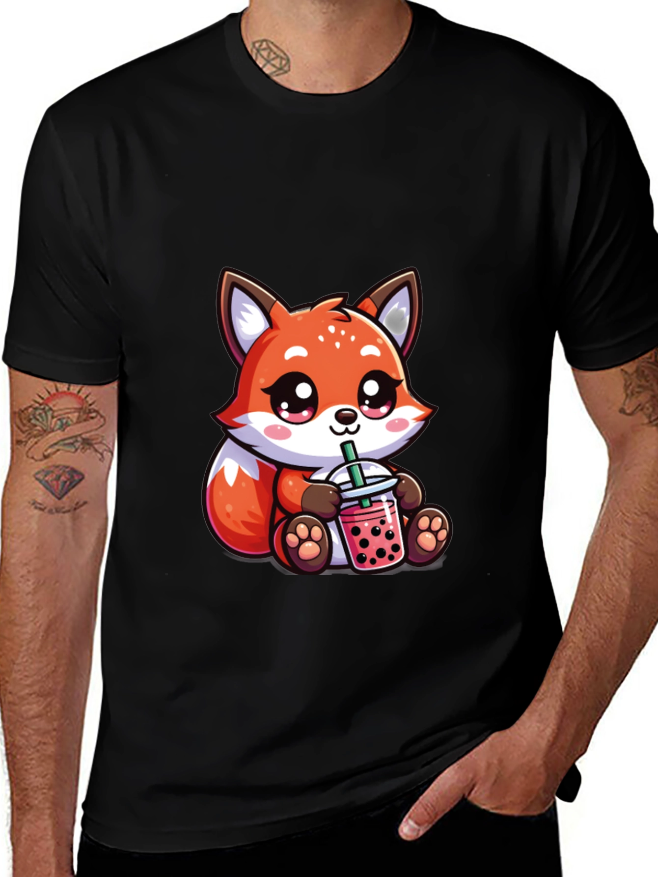 Variant 30 of Cute Fox Boba Tea Graphic Tee - Unisex