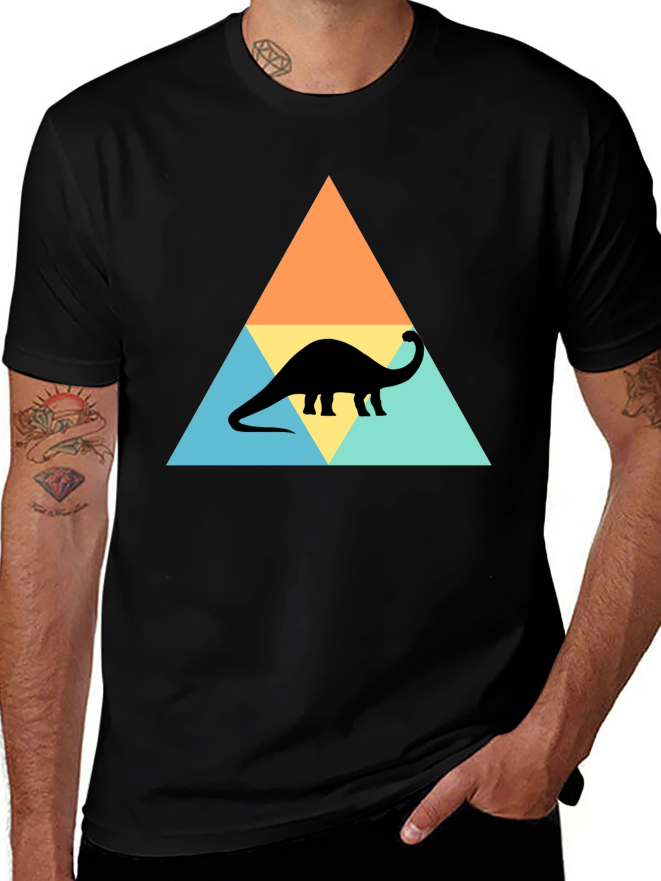 Variant 22 of Dino Triangle Tee - Retro Style Brontosaurus T-Shirt