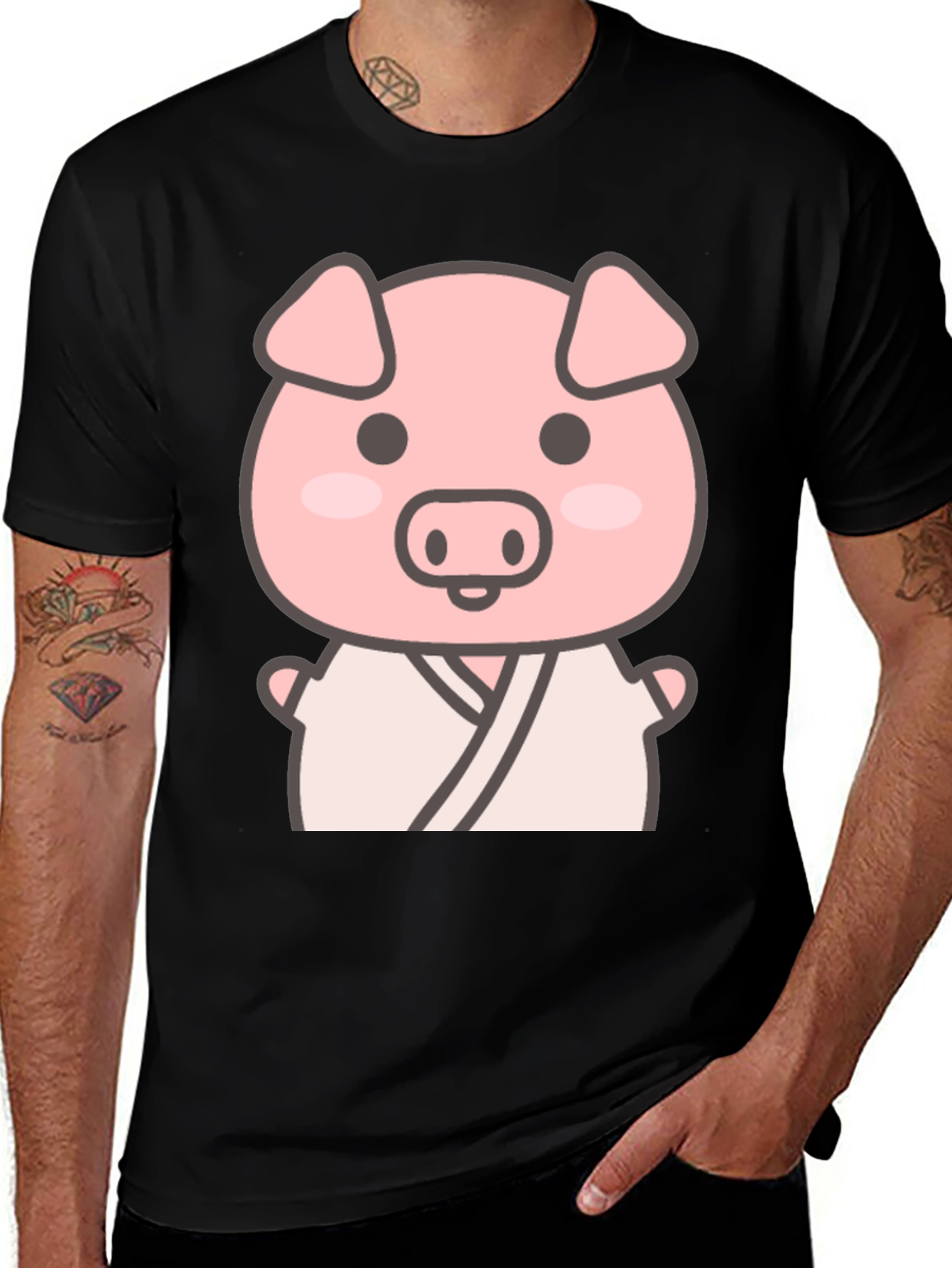 Variant 9 of Cute Pig Karate T-Shirt - Black