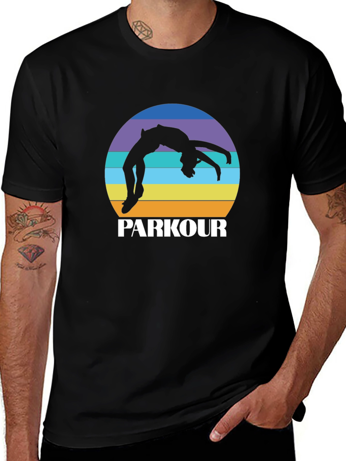 Variant 30 of Parkour Silhouette Tee - Retro Sunset Design