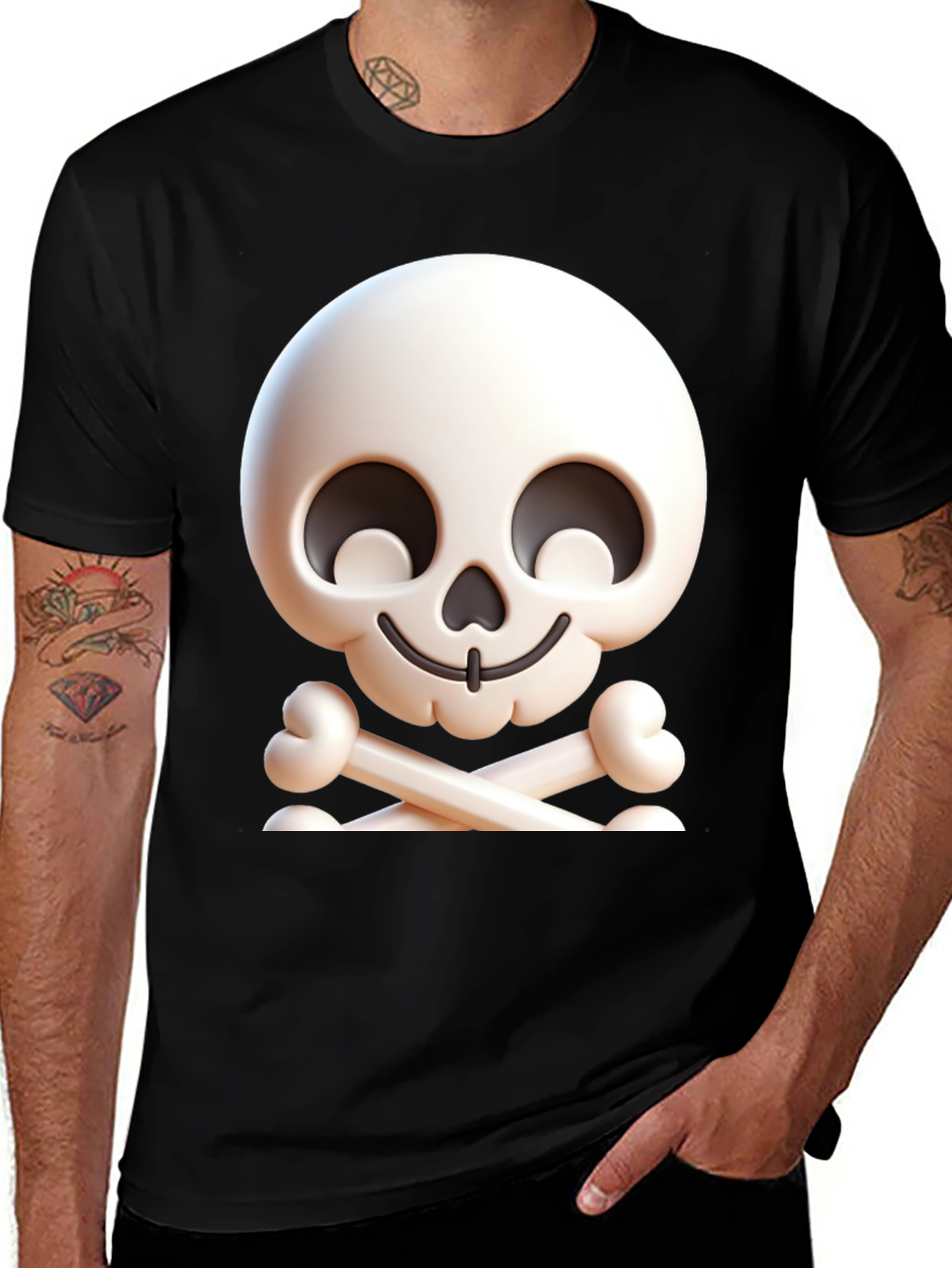 Variant 12 of Cartoon Skull & Crossbones Graphic Black T-Shirt