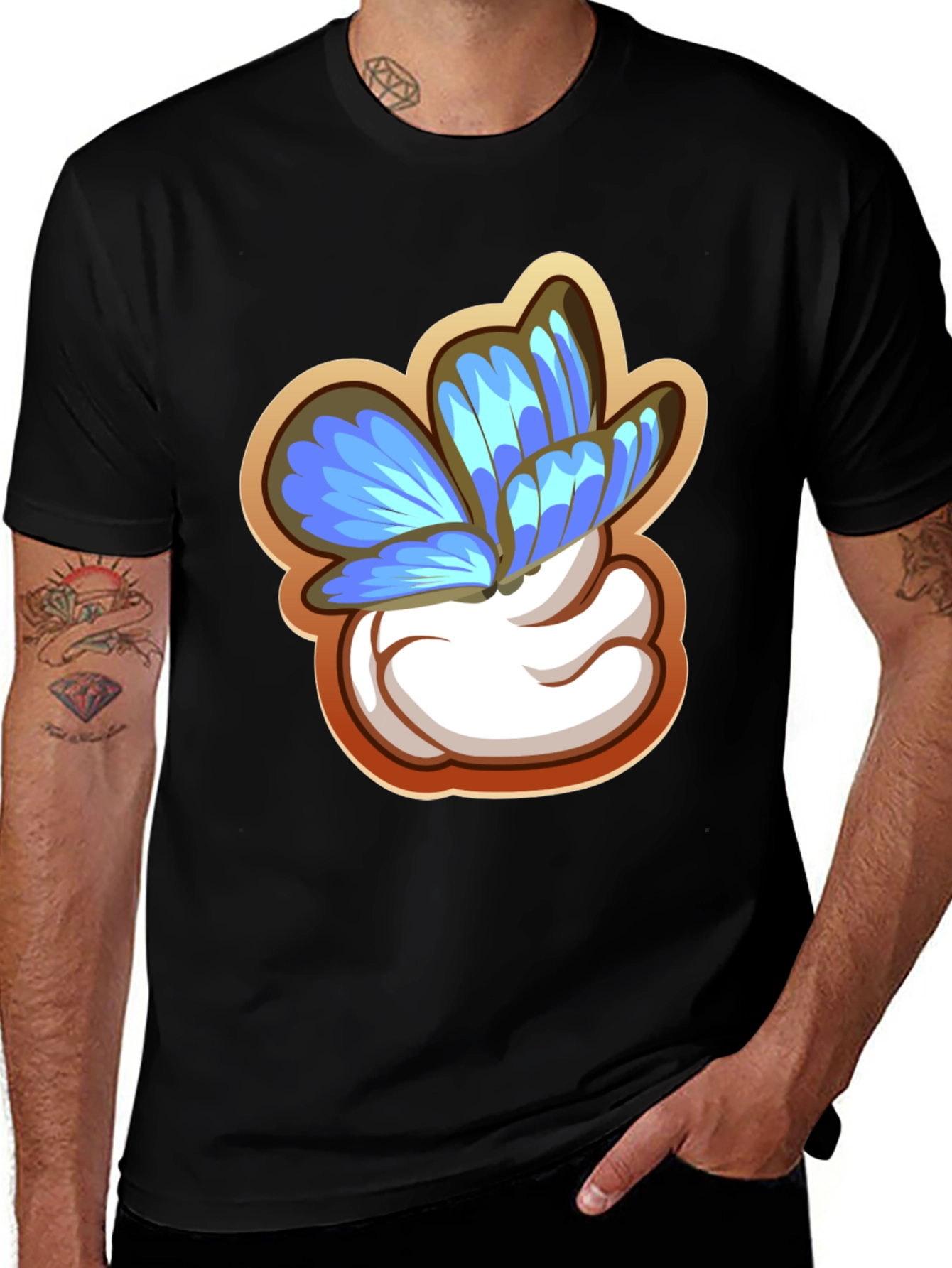 Variant 23 of Butterfly Cartoon Graphic Black T-Shirt