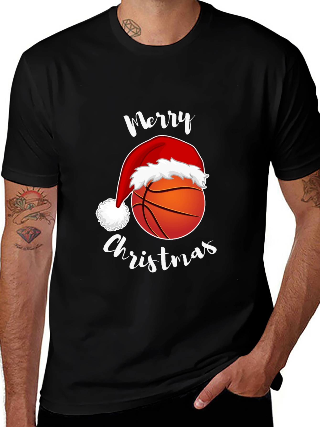 Variant 28 of Merry Christmas Basketball Santa Hat Tee