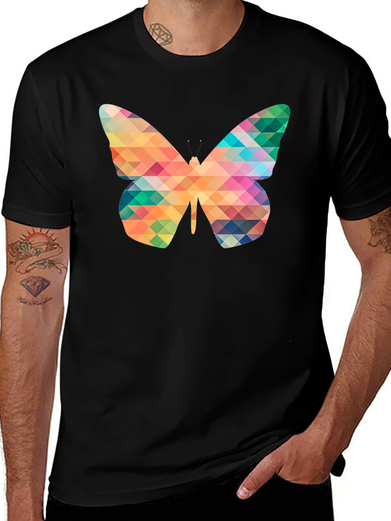 Variant 3 of Geometric Butterfly Print Black T-Shirt