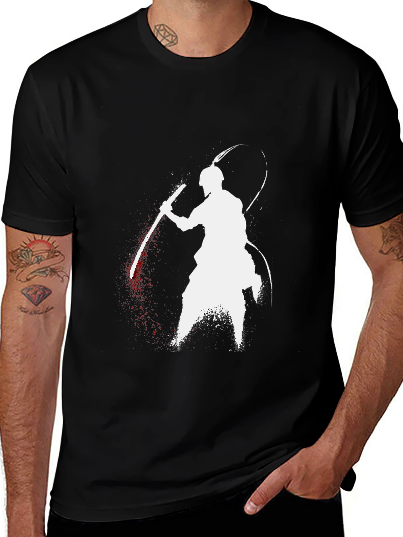 Samurai Warrior Graphic Tee - Black Cotton T-Shirt