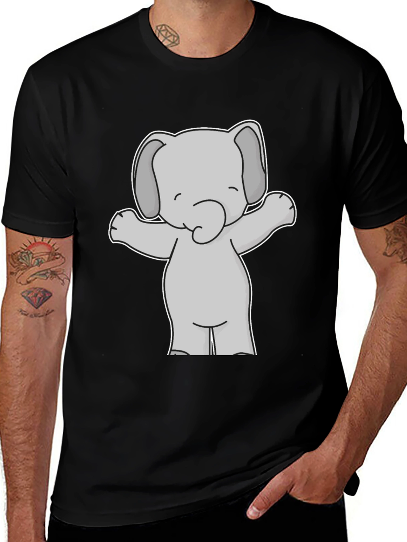 Variant 6 of Cute Elephant Graphic Tee - Black Cotton T-Shirt
