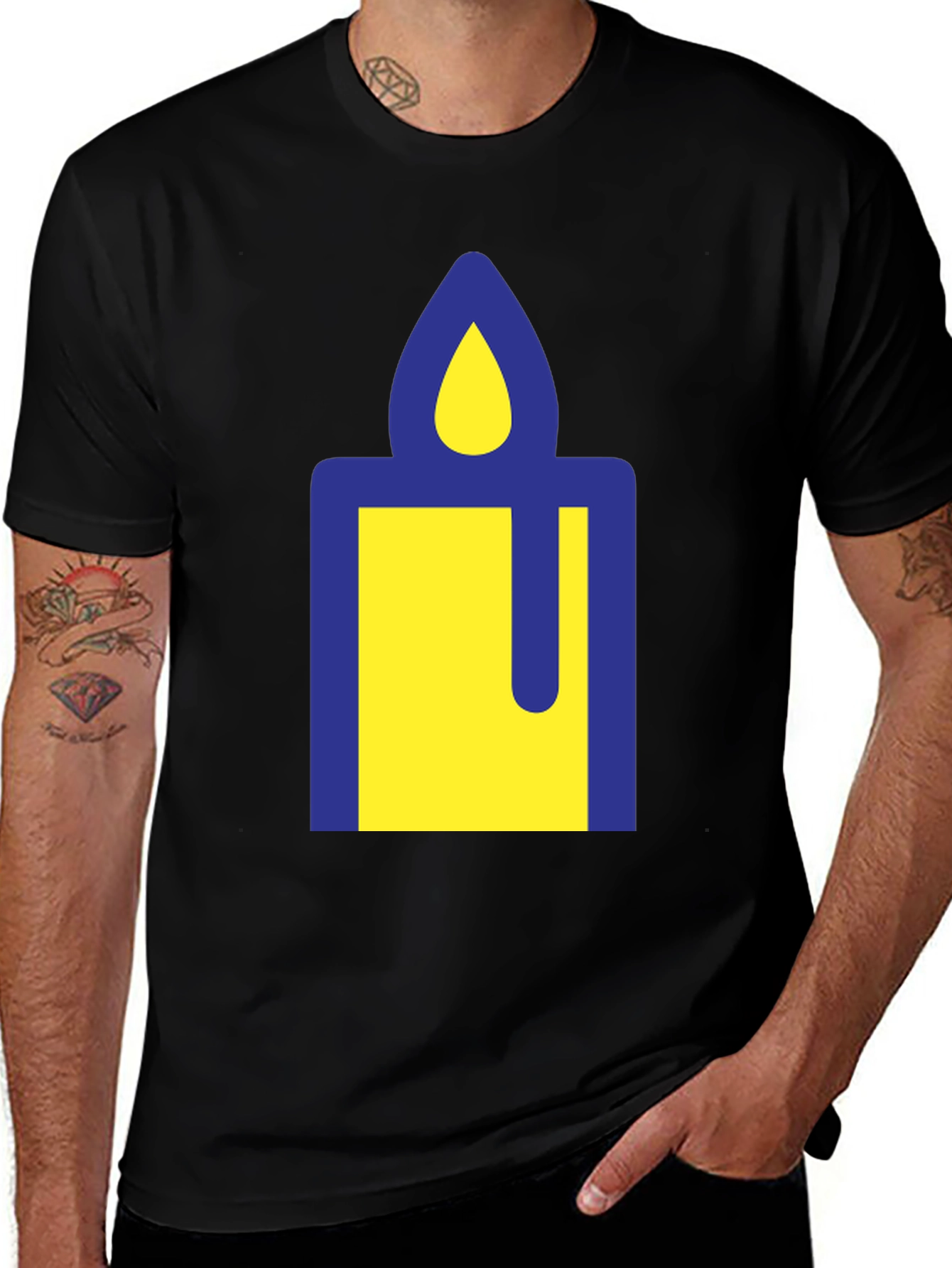 Variant 14 of Graphic Candle T-Shirt - Yellow and Blue Design