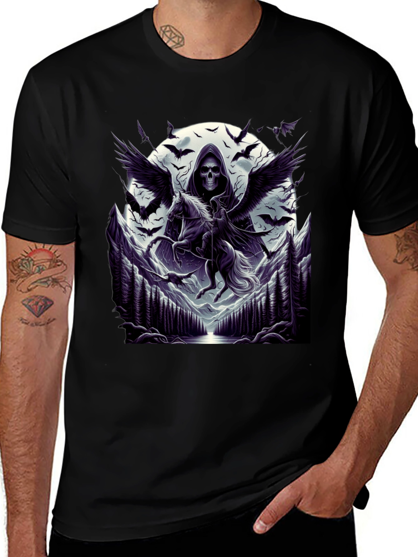 Black Grim Reaper Pegasus T-Shirt - Dark Fantasy Tee main image