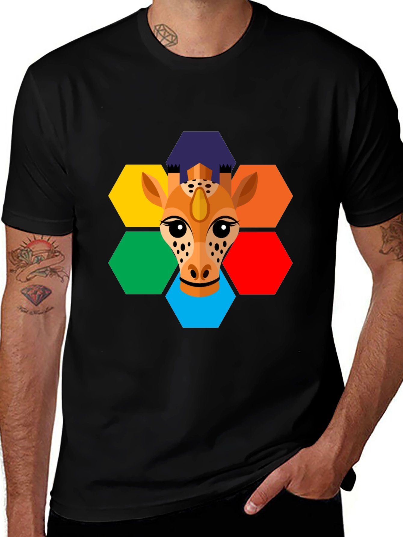 Variant 3 of Geometric Giraffe Graphic Tee - Unisex Black T-Shirt
