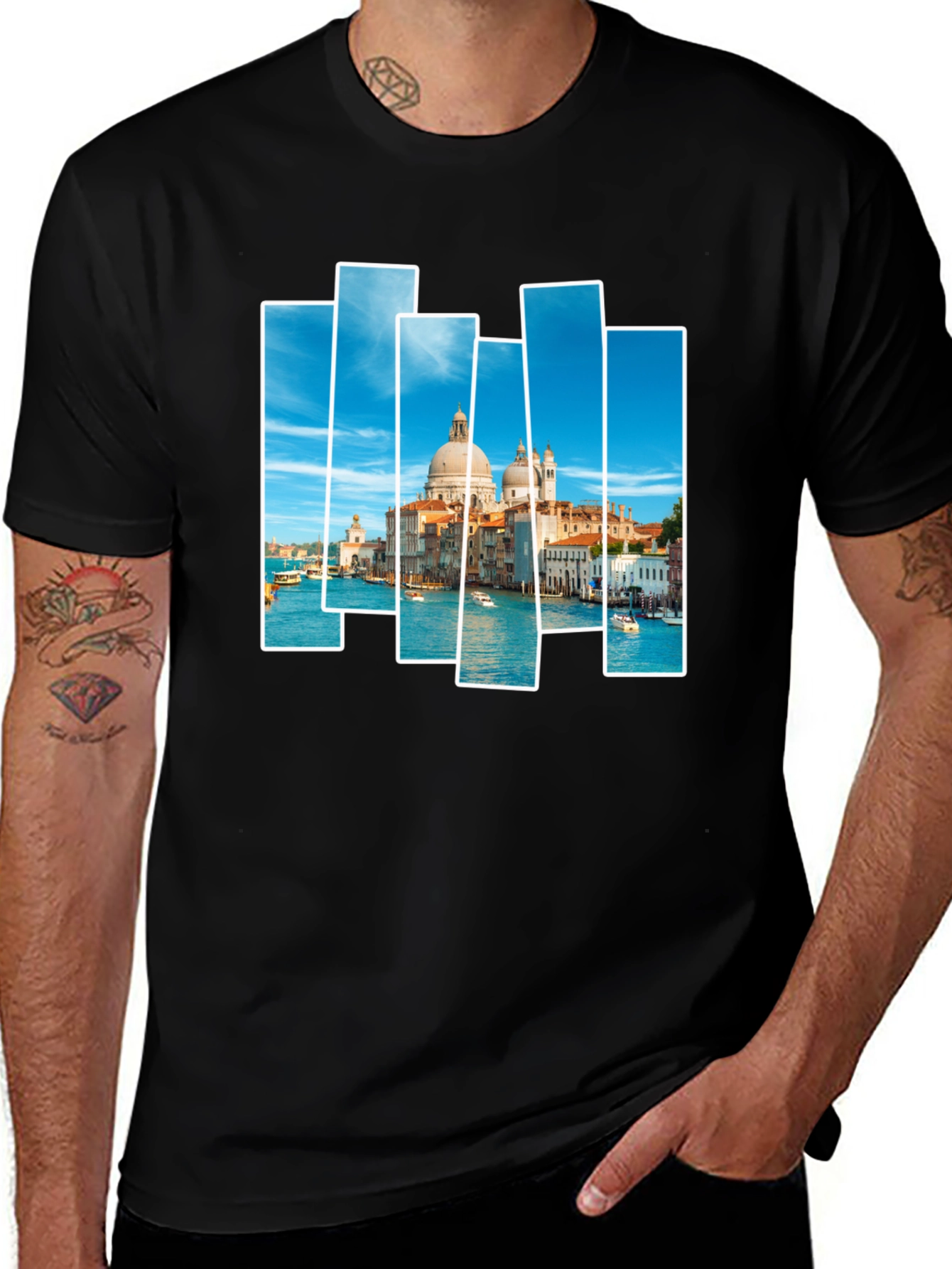 Variant 3 of Venice Scene Print Men's Black T-Shirt