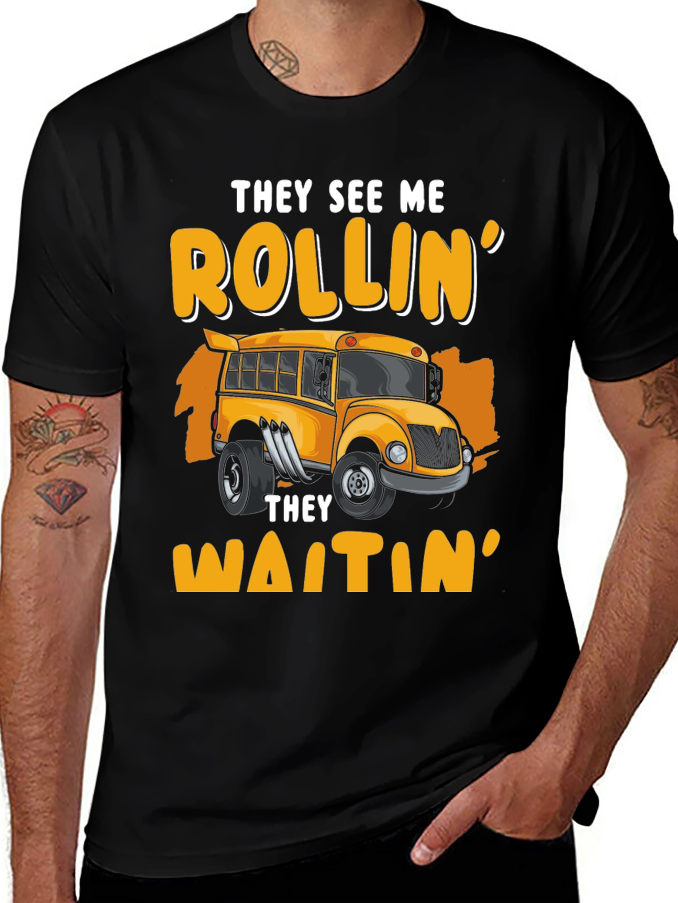 Variant 20 of Rollin' School Bus T-Shirt - They See Me Waitin'