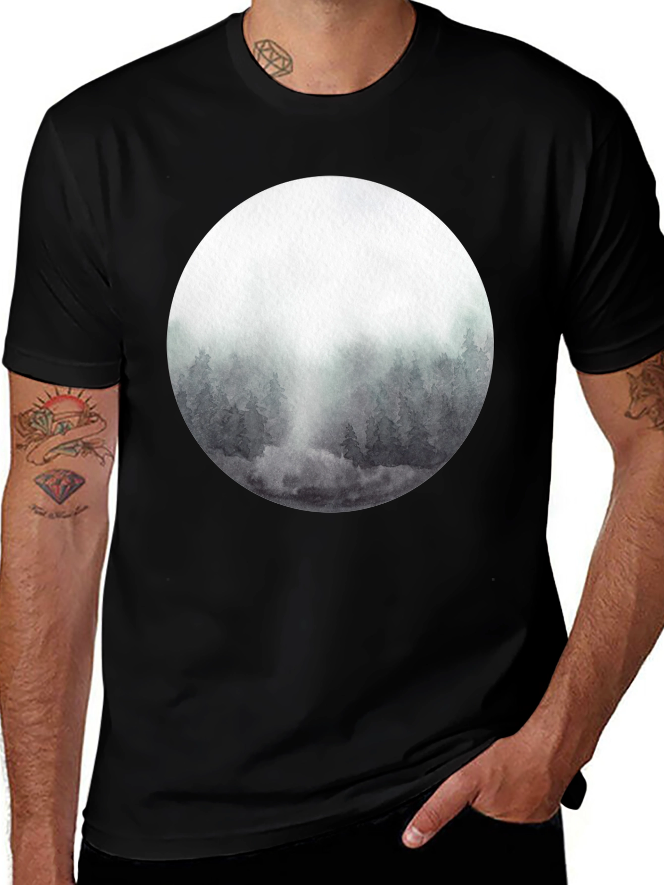 Variant 23 of Watercolor Forest Moon Graphic Tee - Black