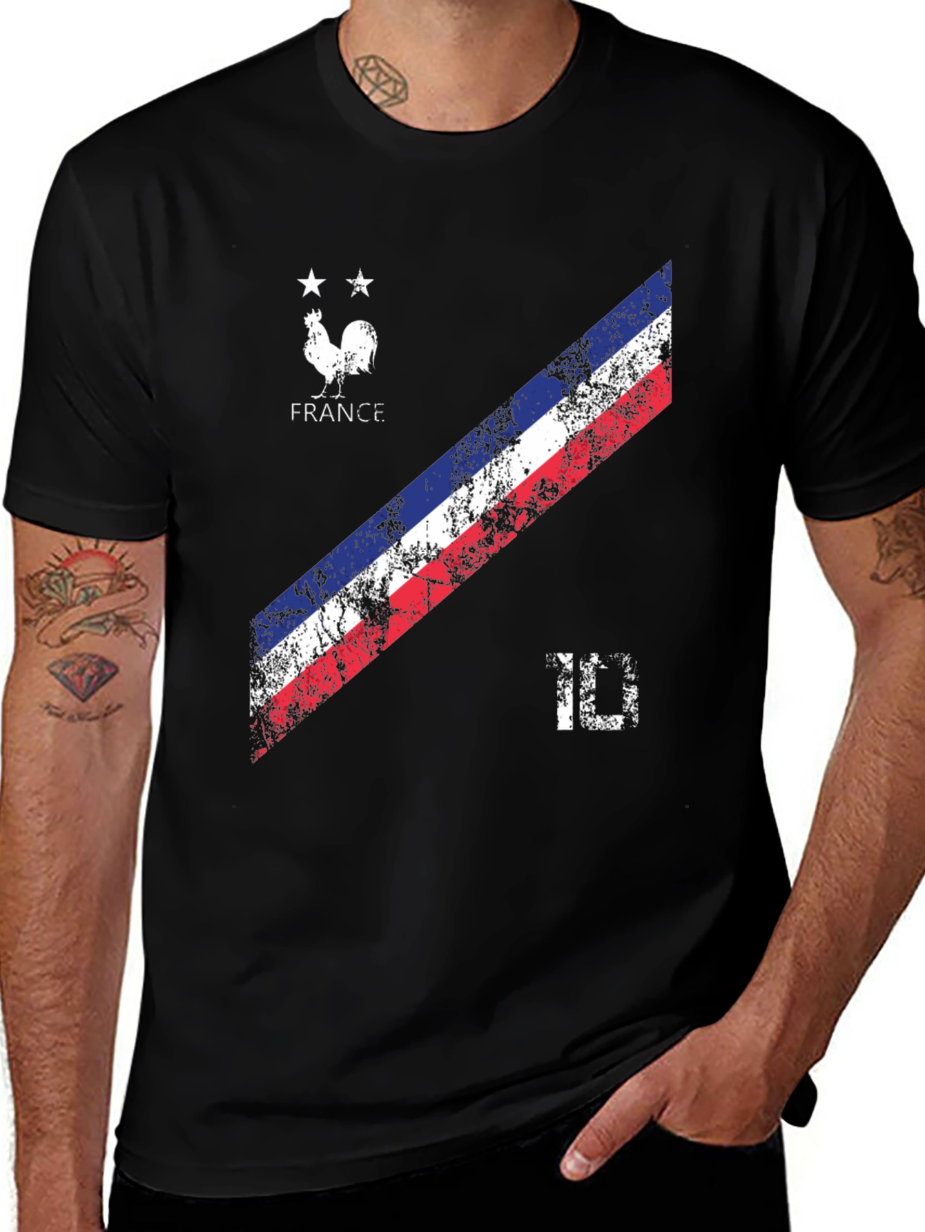 France Soccer Fan T-Shirt - Distressed Flag & Number 10