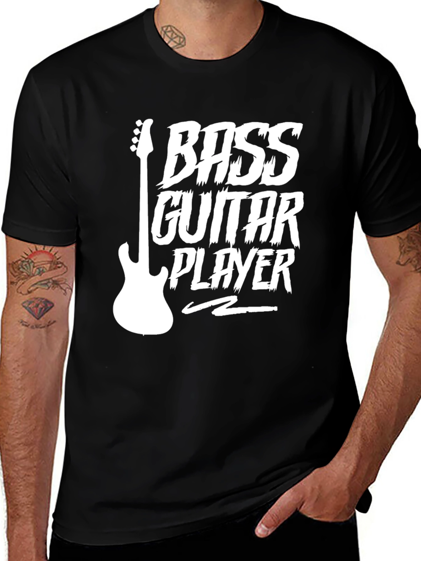 Variant 28 of Bass Guitar Player Graphic T-Shirt - Black