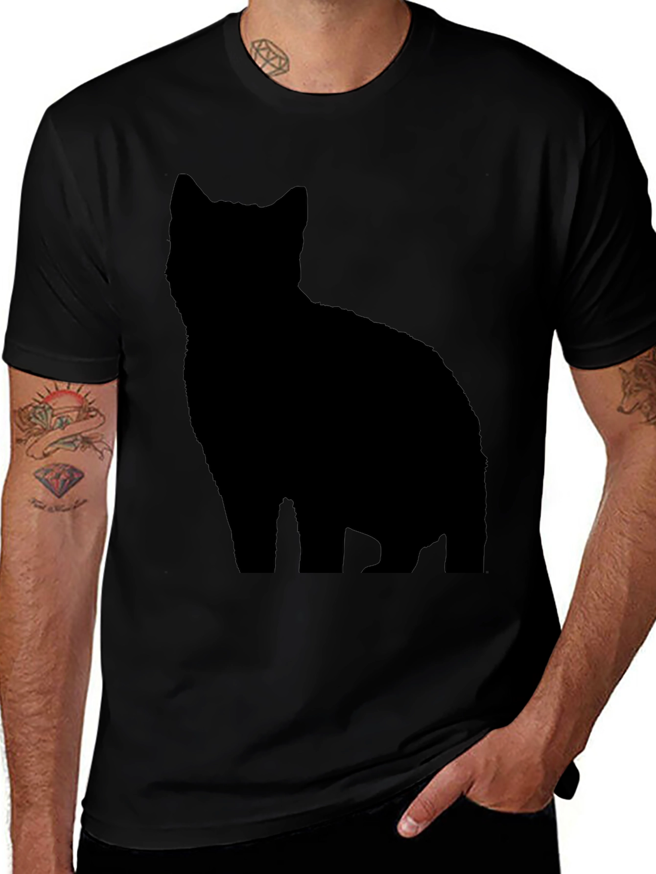 Variant 23 of Black Cat Silhouette T-Shirt - Stylish & Unique Tee