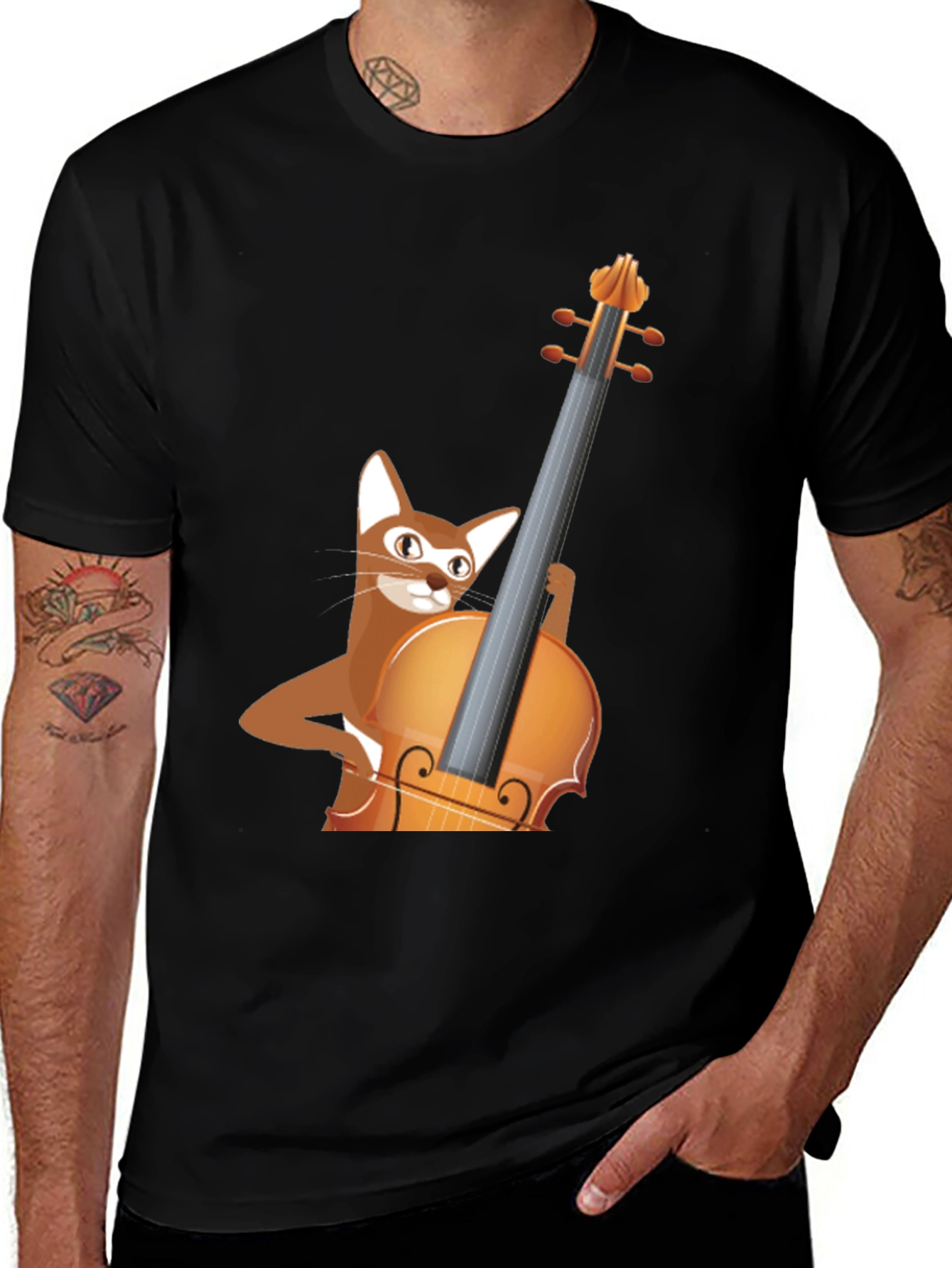 Variant 10 of Cat Playing Cello Graphic T-Shirt