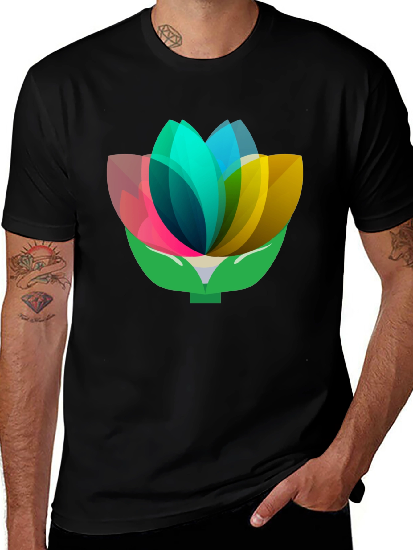 Geometric Floral Tee - Abstract Lotus Design