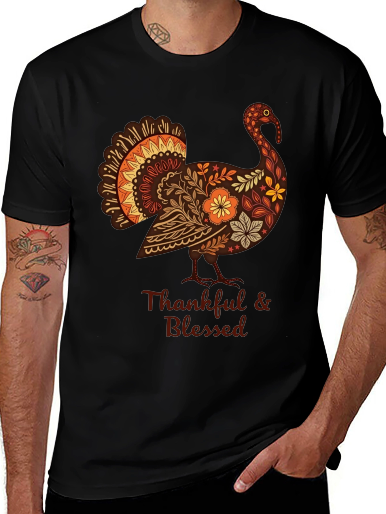 Variant 13 of Thankful & Blessed Thanksgiving Turkey T-Shirt