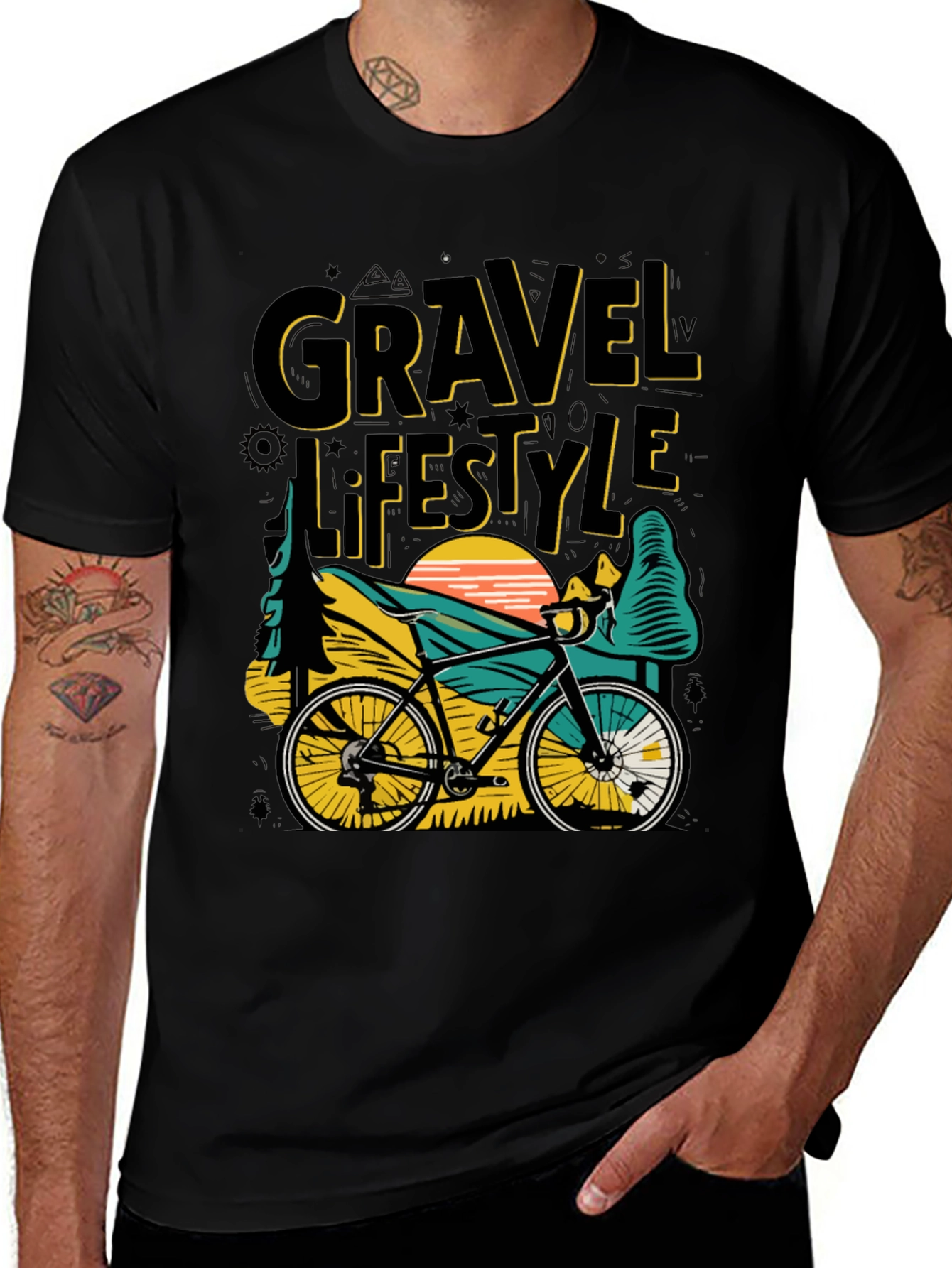 Variant 18 of Gravel Lifestyle Black T-Shirt, Cycling Adventure Tee