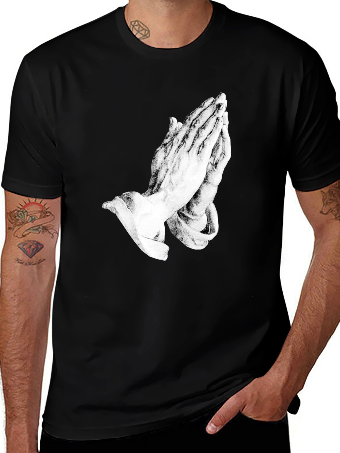 Variant 15 of Praying Hands Graphic Black Tee