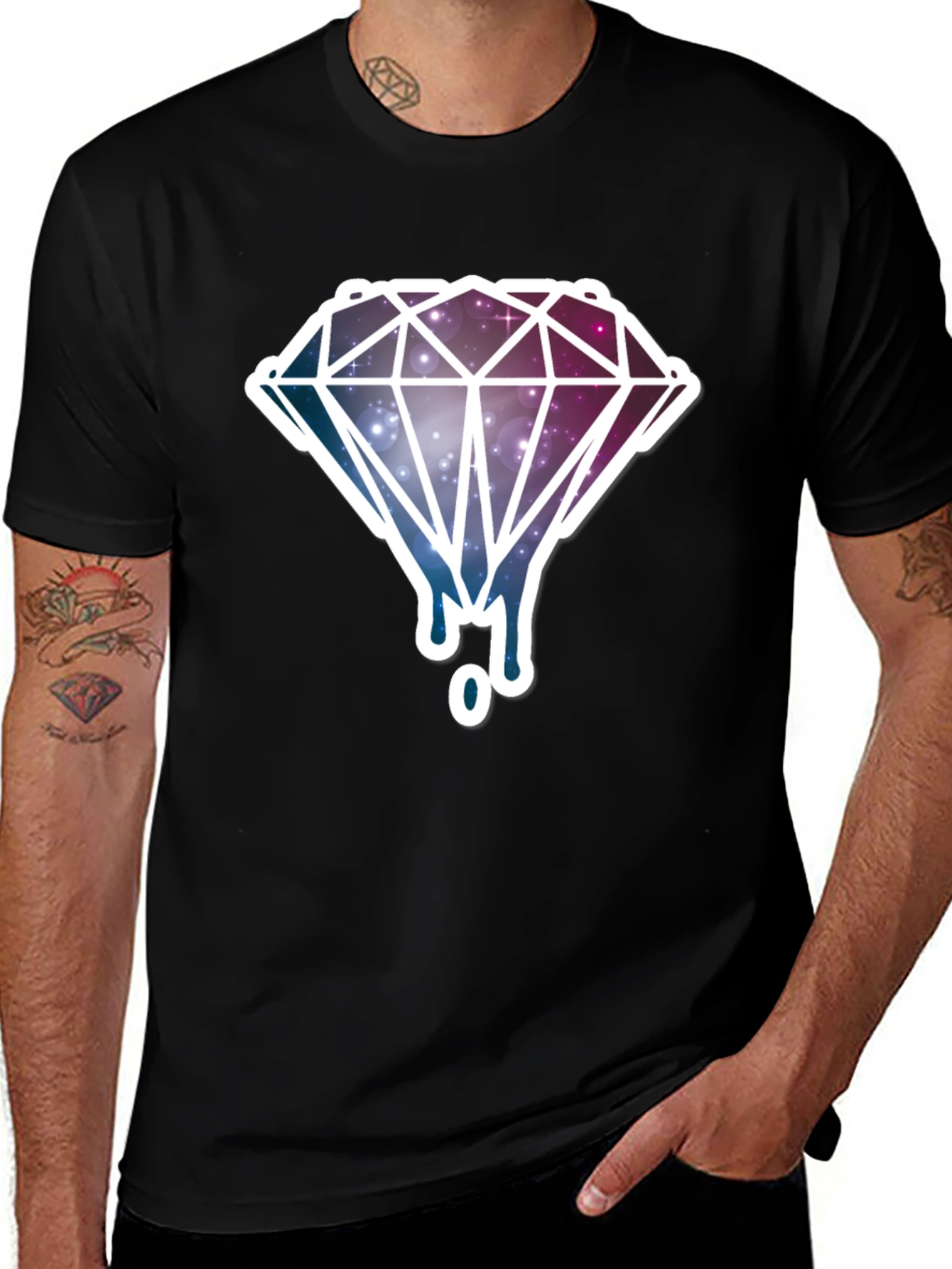 Variant 9 of Galaxy Diamond Drip Graphic T-Shirt - Black
