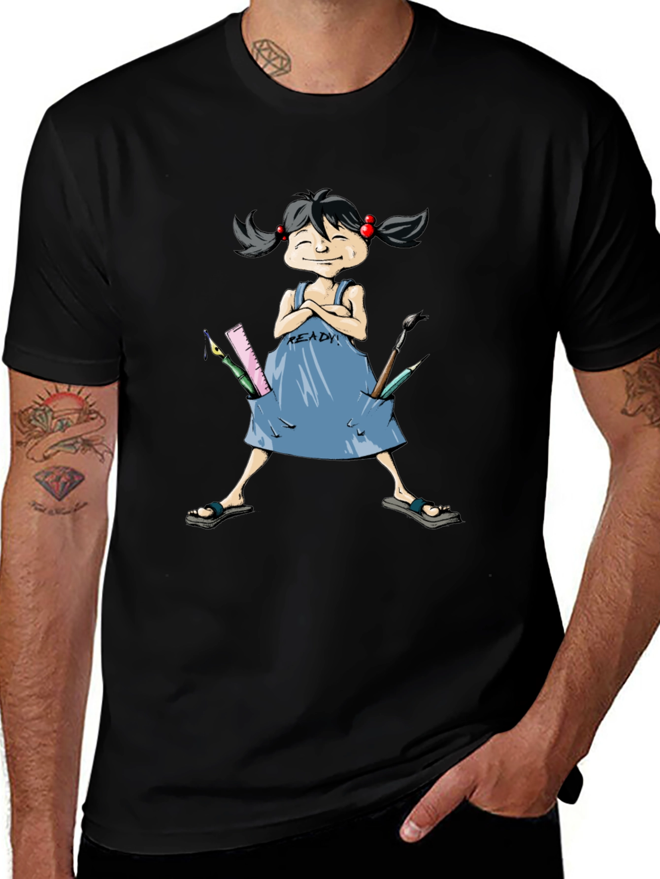 Variant 3 of Artist Girl's Ready T-Shirt - Black Cotton Tee