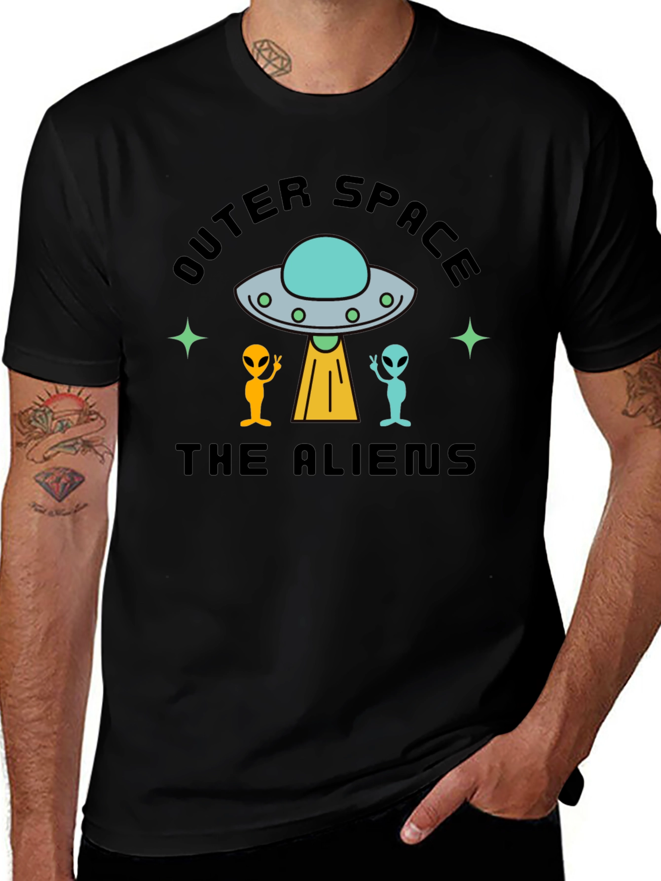 Variant 6 of Outer Space Aliens Black T-Shirt