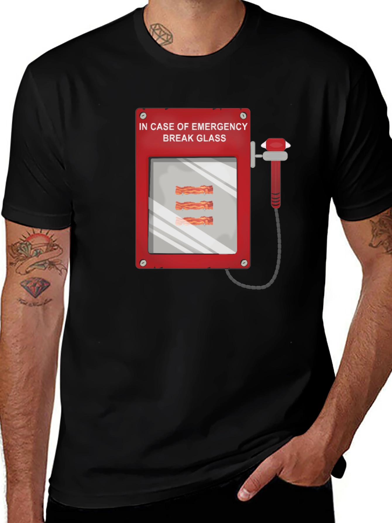Variant 16 of Bacon Emergency T-Shirt - Break Glass for Bacon