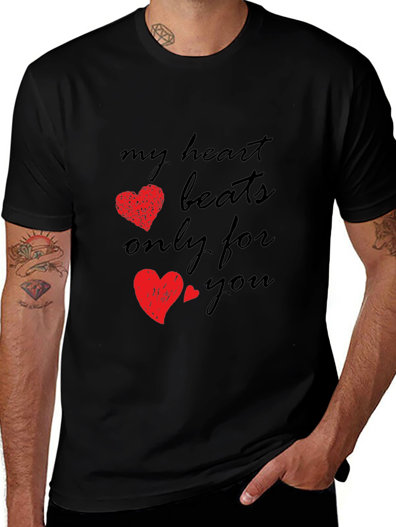 Variant 6 of Romantic Heart Beats Graphic Tee - Love Shirt