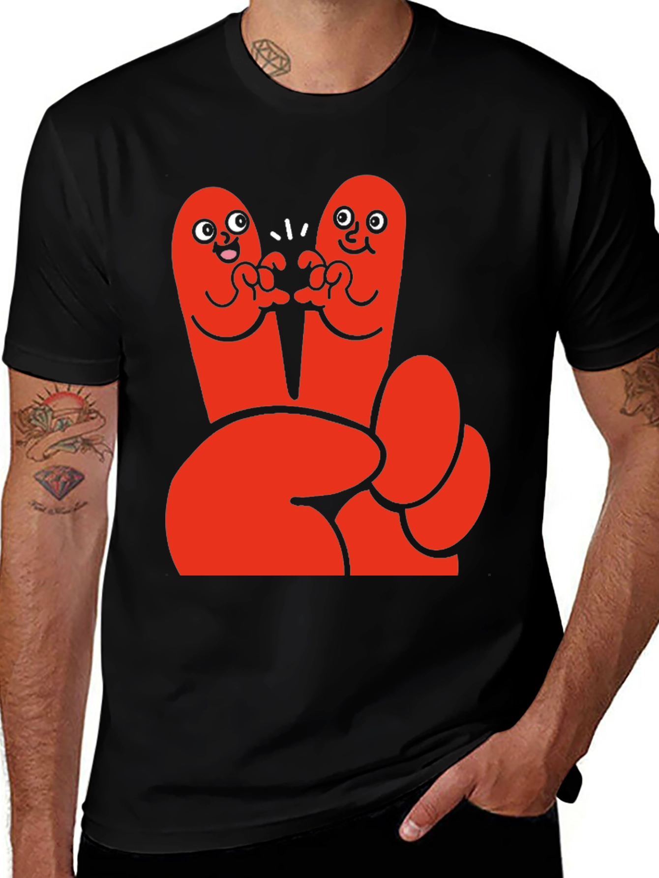 Variant 20 of Funky Finger Friends Graphic Tee - Black Cotton T-Shirt