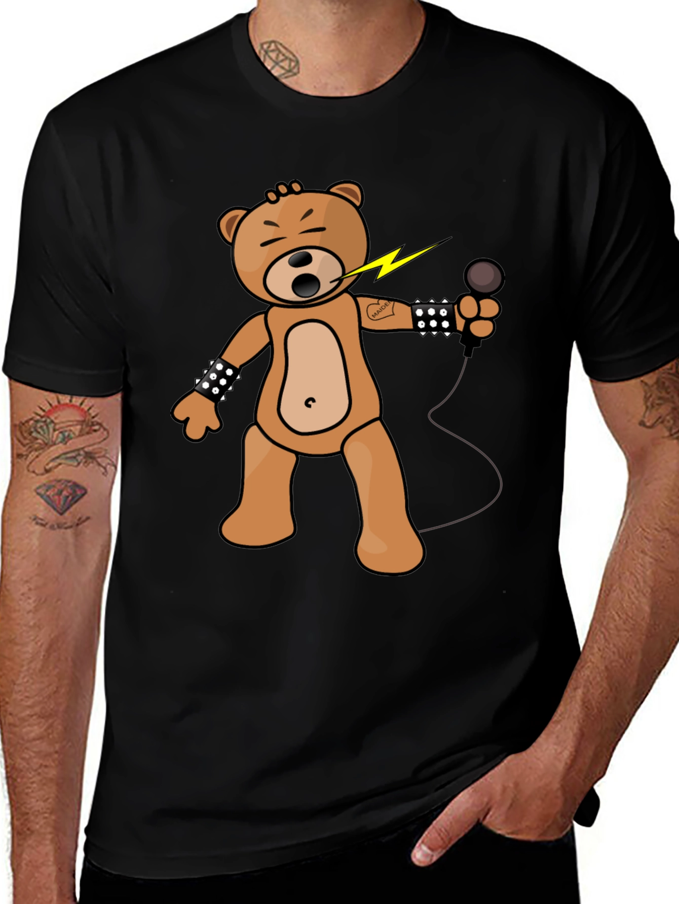 Variant 4 of Rocker Bear Graphic Tee - Black Cotton Comfort