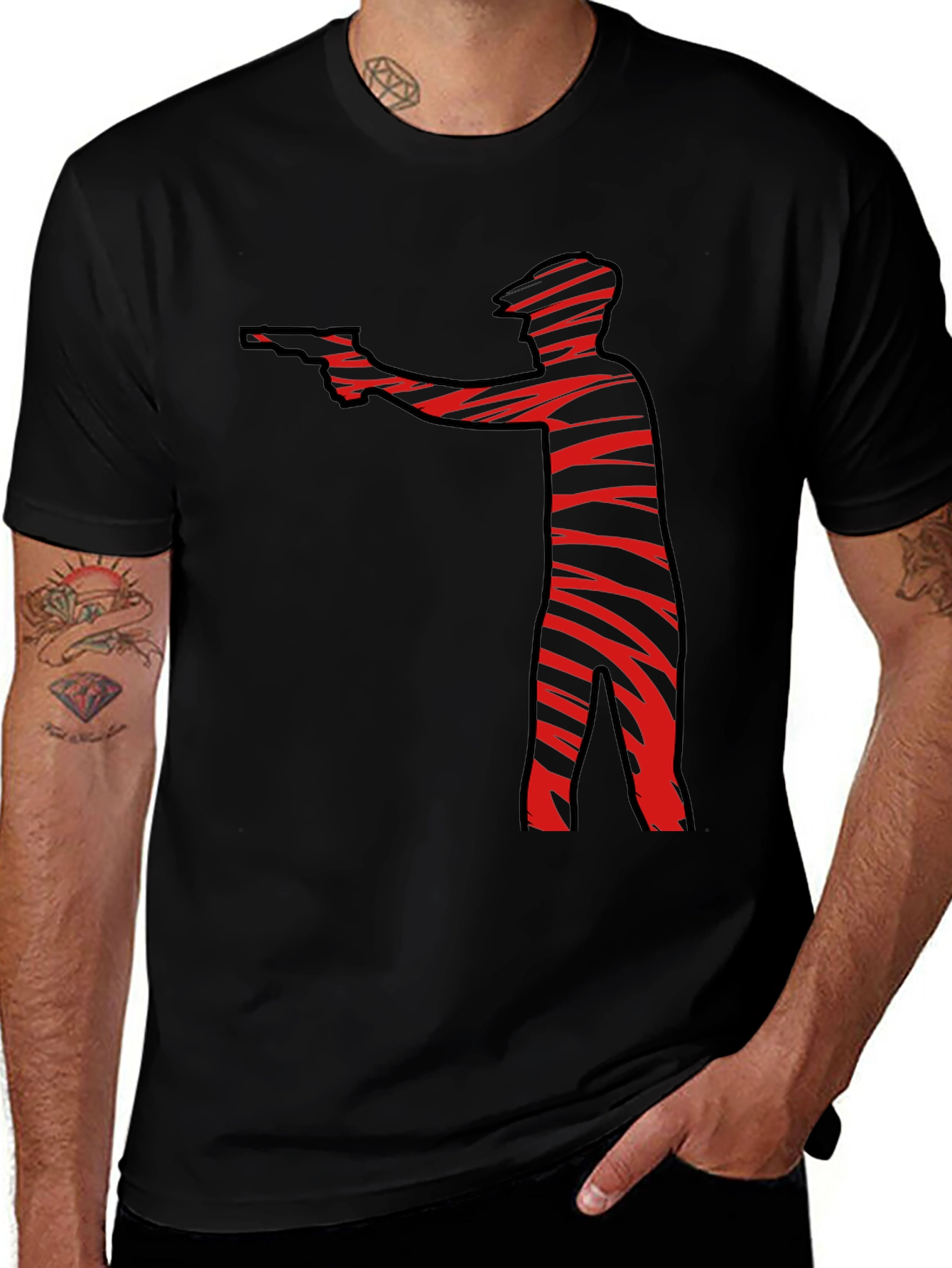 Variant 25 of Striped Gunman Graphic Black T-Shirt