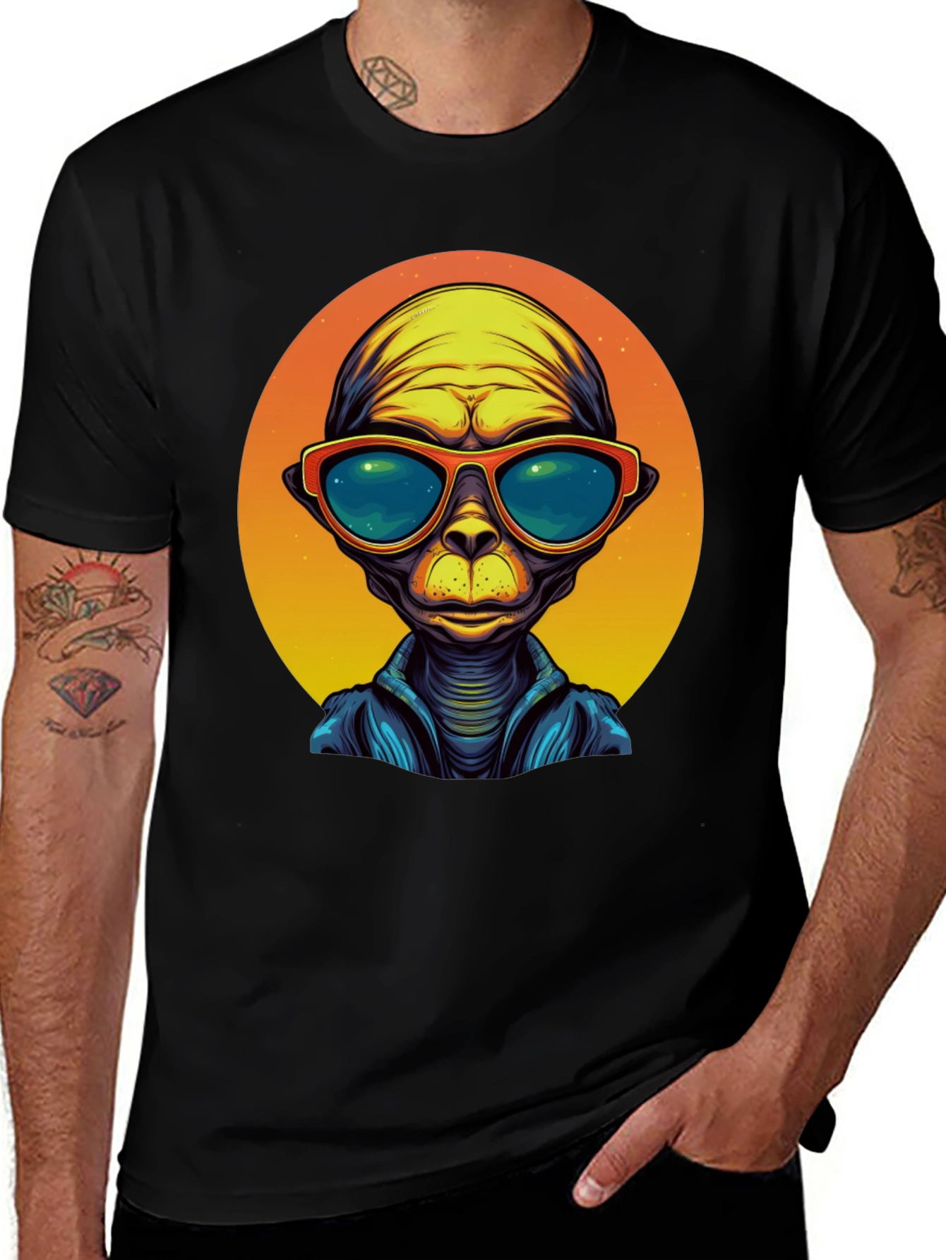 Variant 25 of Cool Alien Graphic Tee - Men's Black T-Shirt