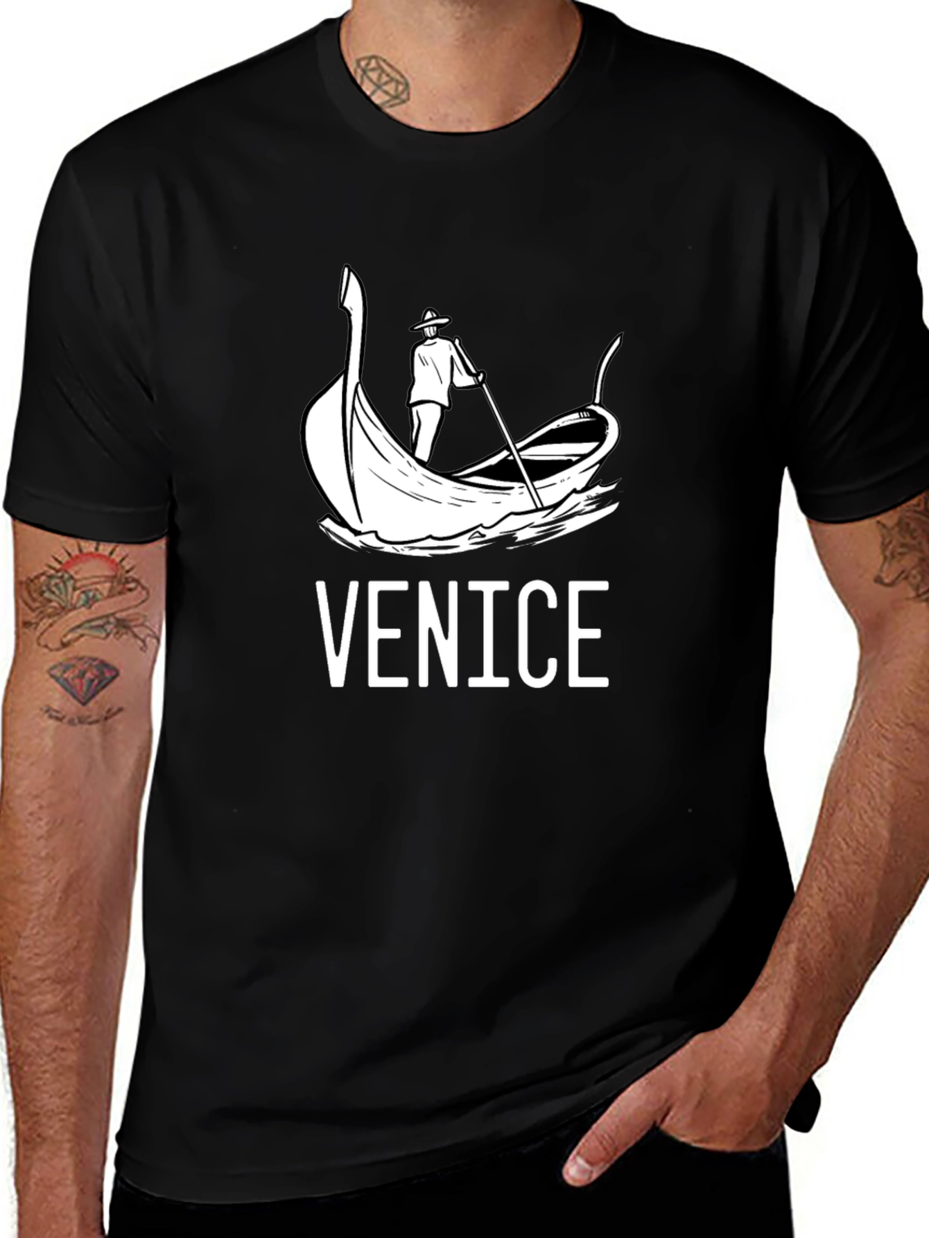 Venice Gondola Graphic T-Shirt - Black