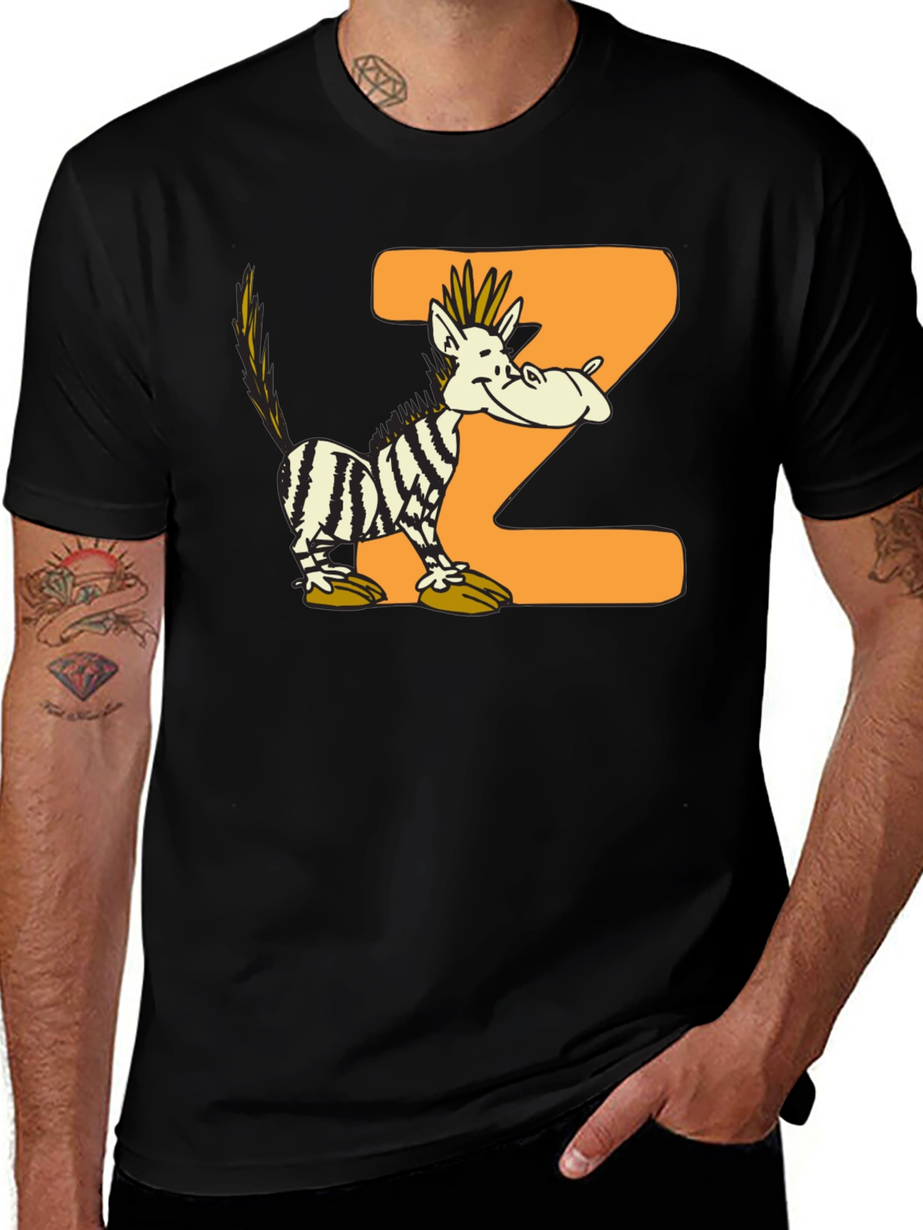 Variant 25 of Cartoon Zebra "Z" Black Graphic T-Shirt