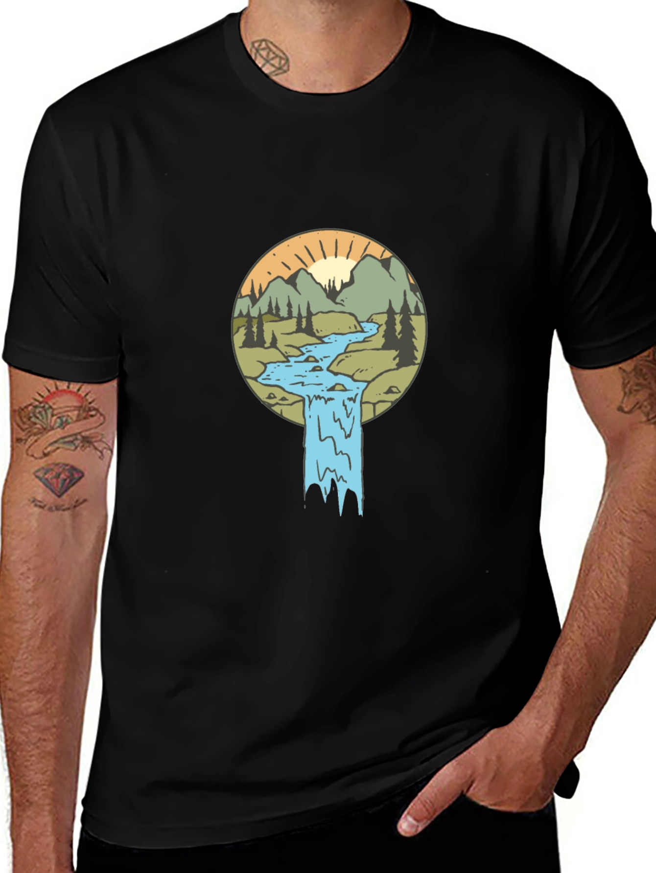 Variant 12 of Nature Scene Graphic Tee - Black Cotton Blend