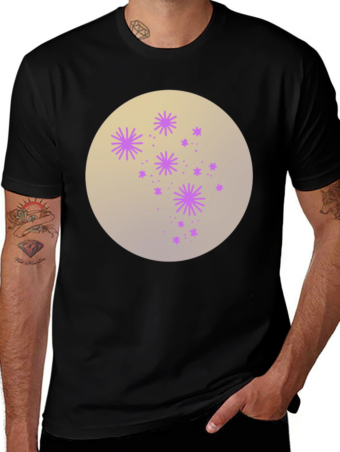 Variant 21 of Celestial Starburst Graphic Tee - Black Cotton Blend