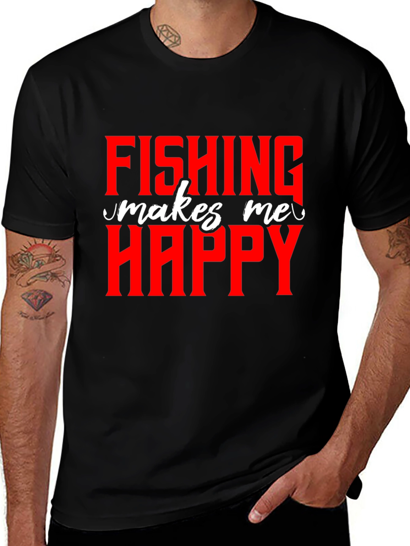 Fishing Makes Me Happy T-Shirt - Novelty Graphic Tee
