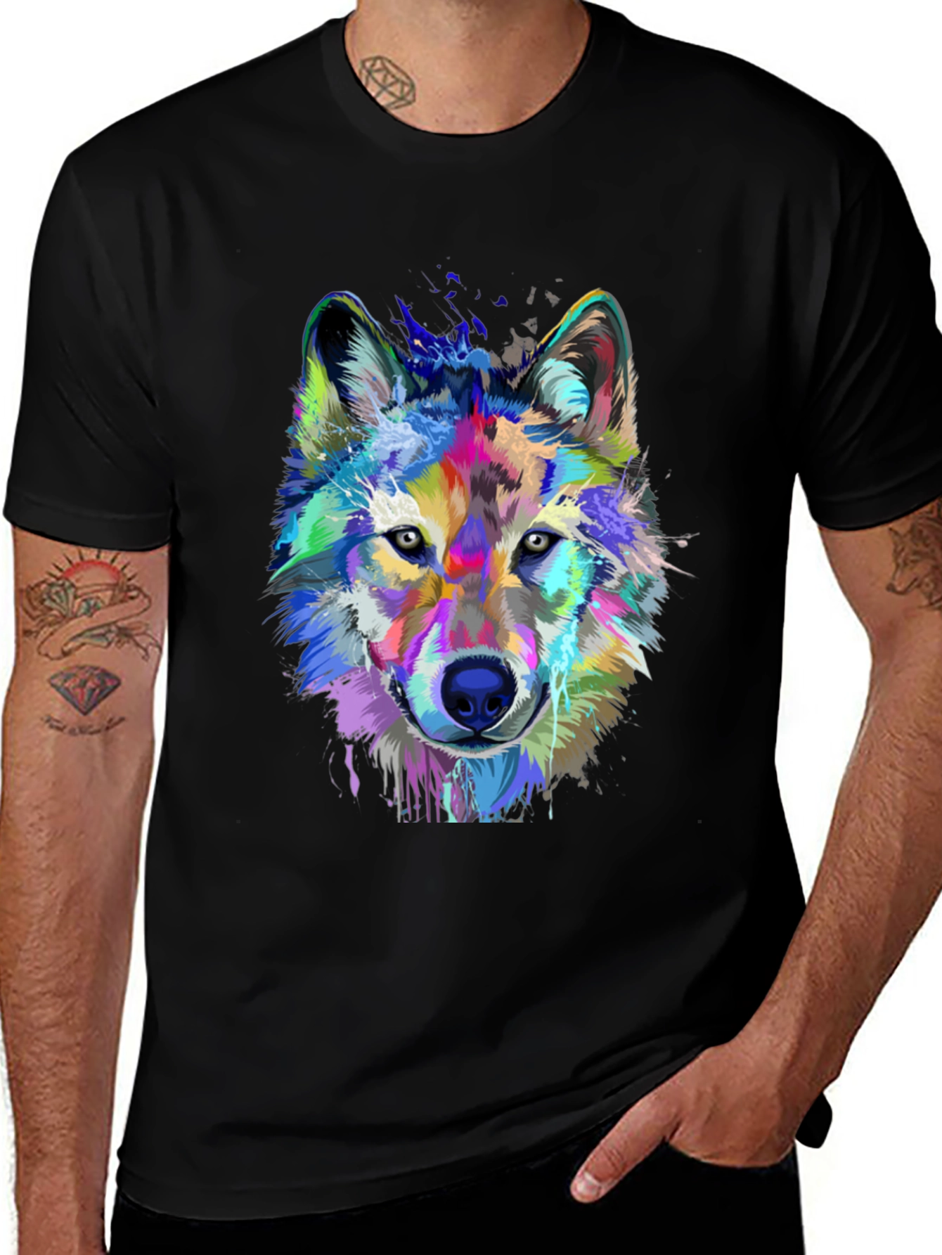 Variant 6 of Colorful Wolf Graphic Print T-Shirt