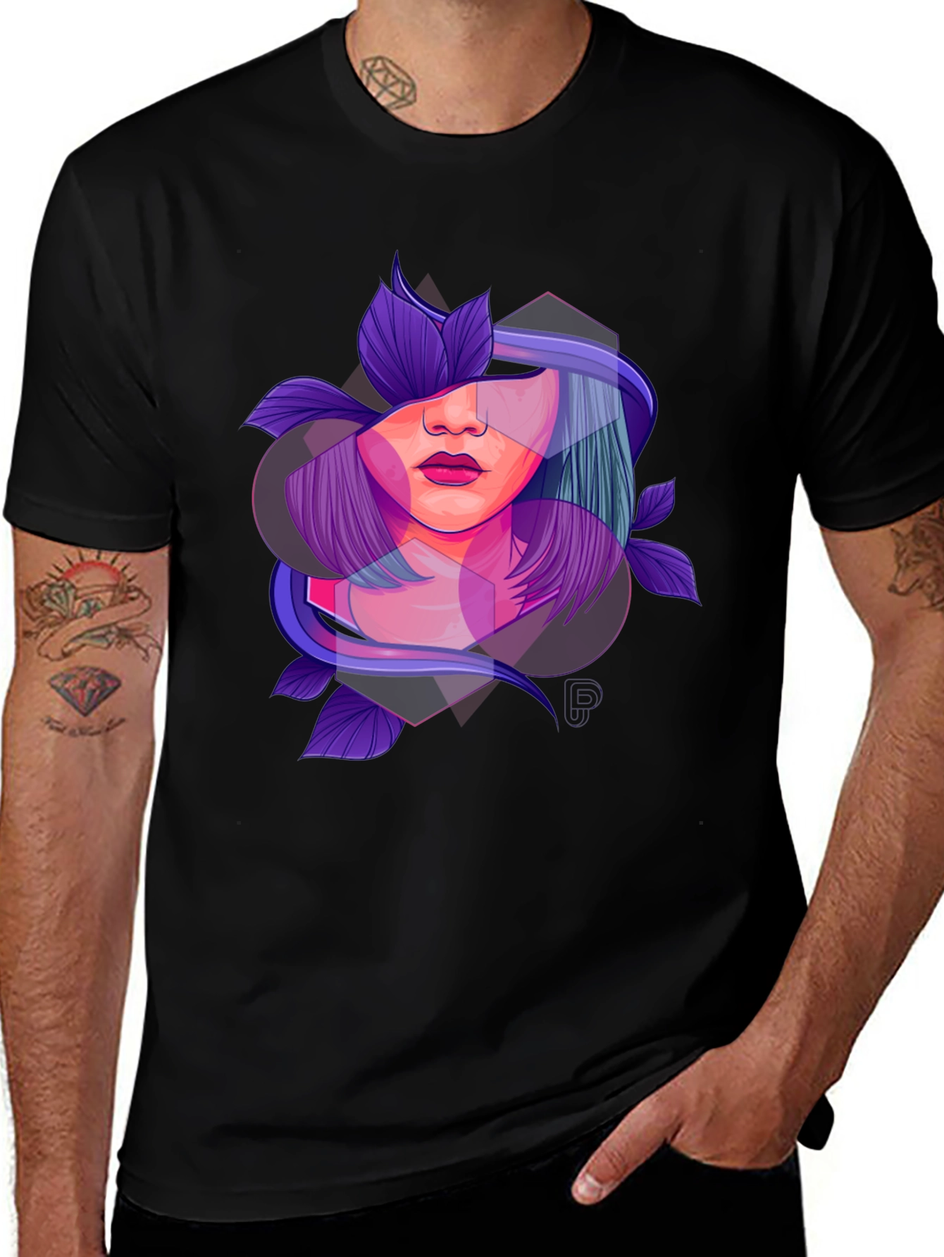 Variant 12 of Abstract Woman Floral Graphic Black T-Shirt