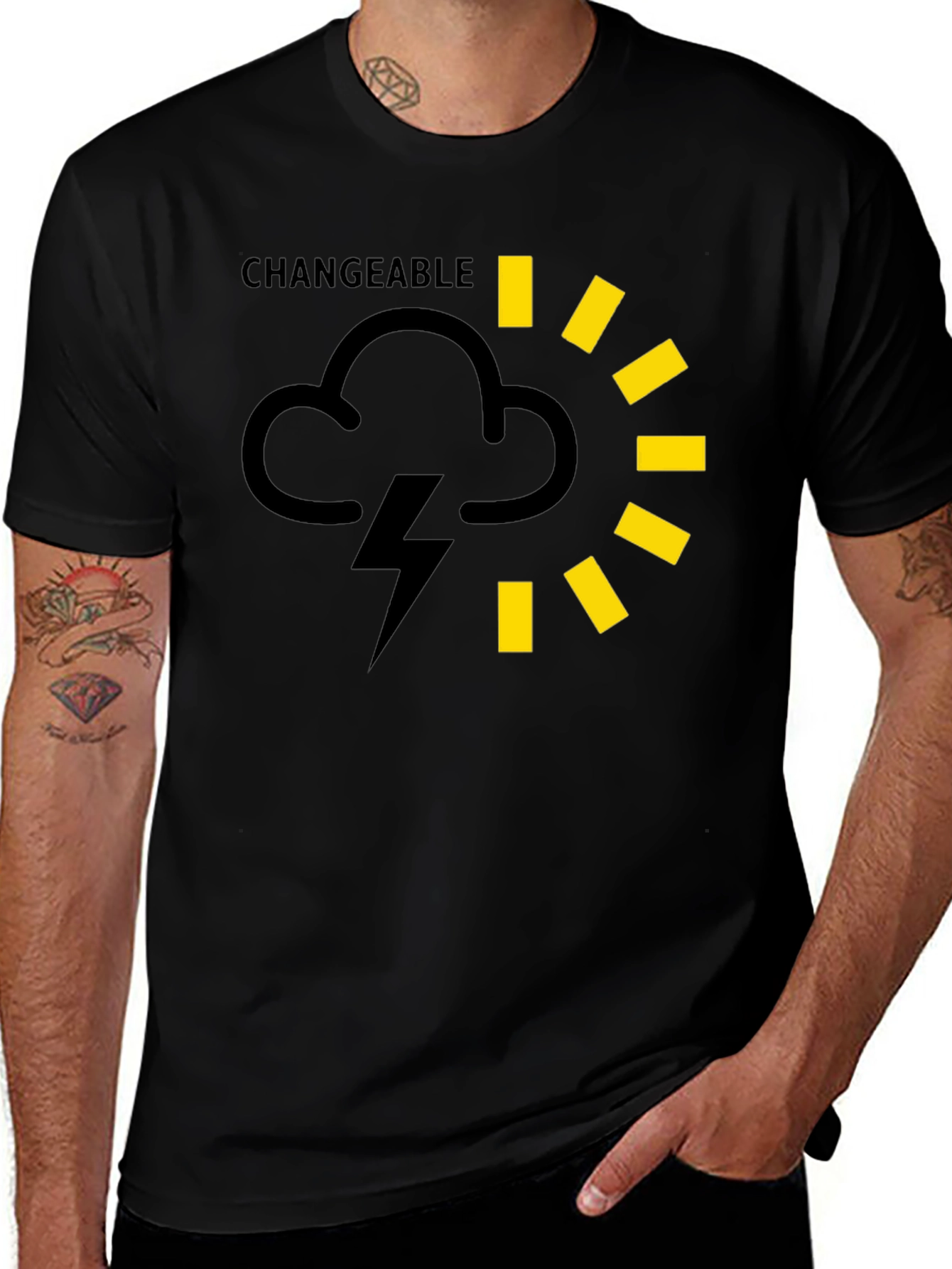 Variant 22 of Changeable Weather Graphic Tee - Black Cotton T-Shirt