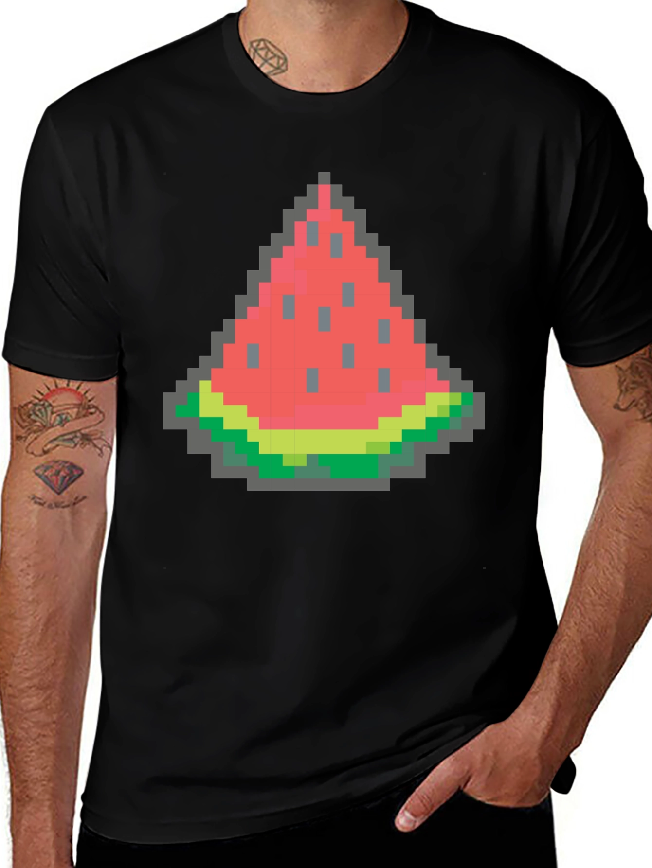 Variant 30 of Pixel Watermelon Graphic Tee - Black Cotton Shirt