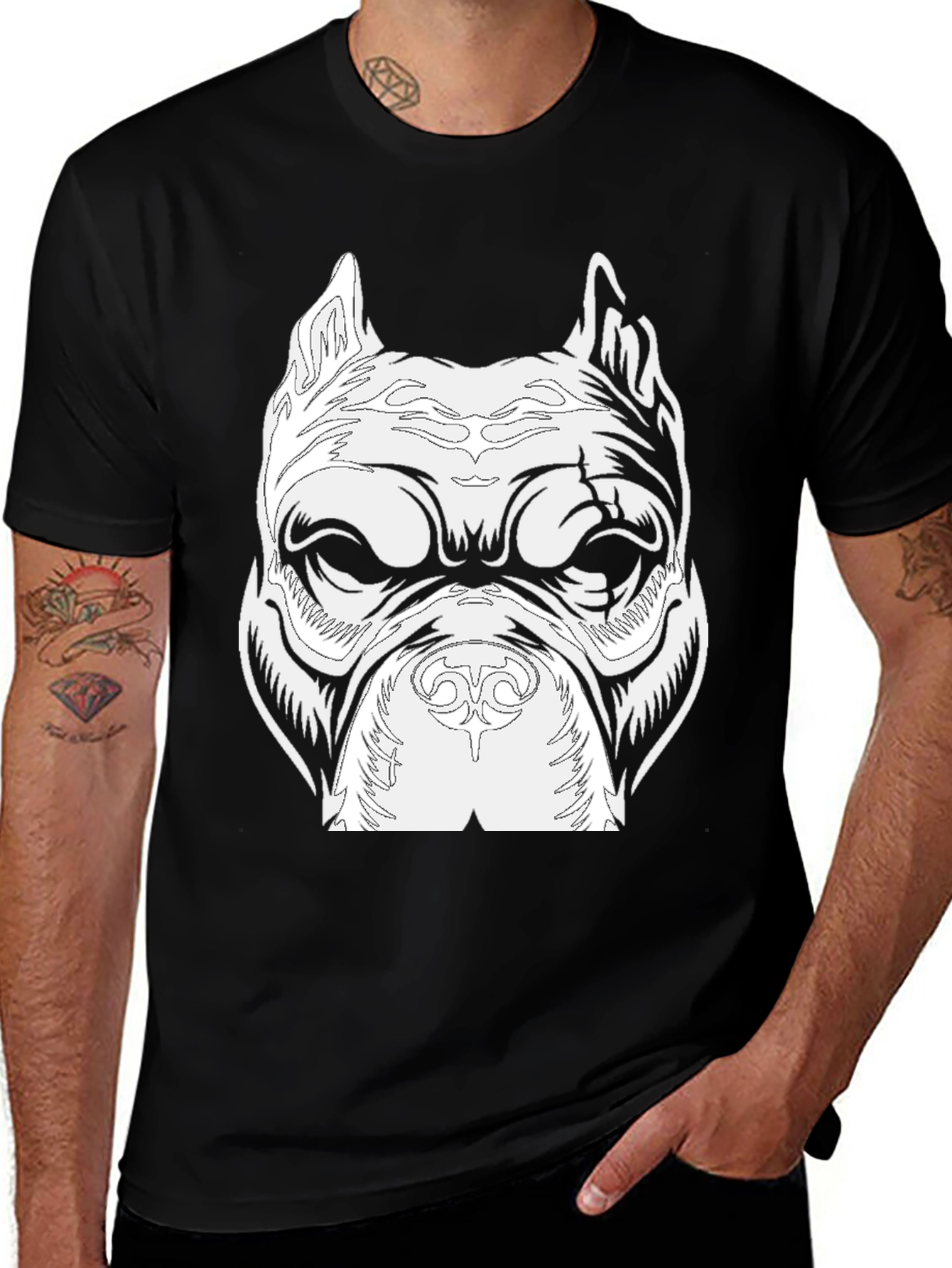 Variant 27 of Men's Black Graphic Tee - Pitbull Dog Head