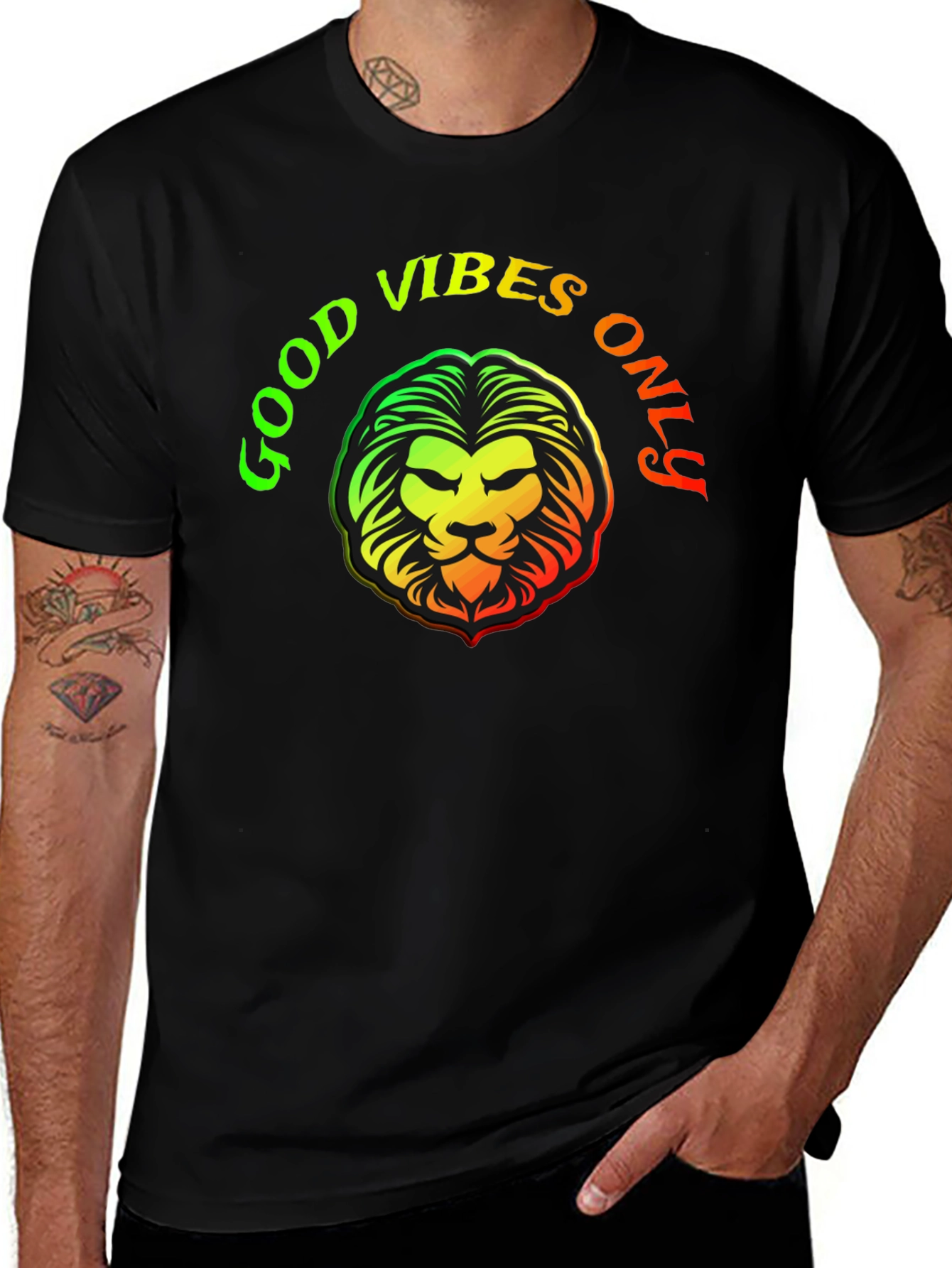 Good Vibes Only Lion Graphic T-Shirt - Black