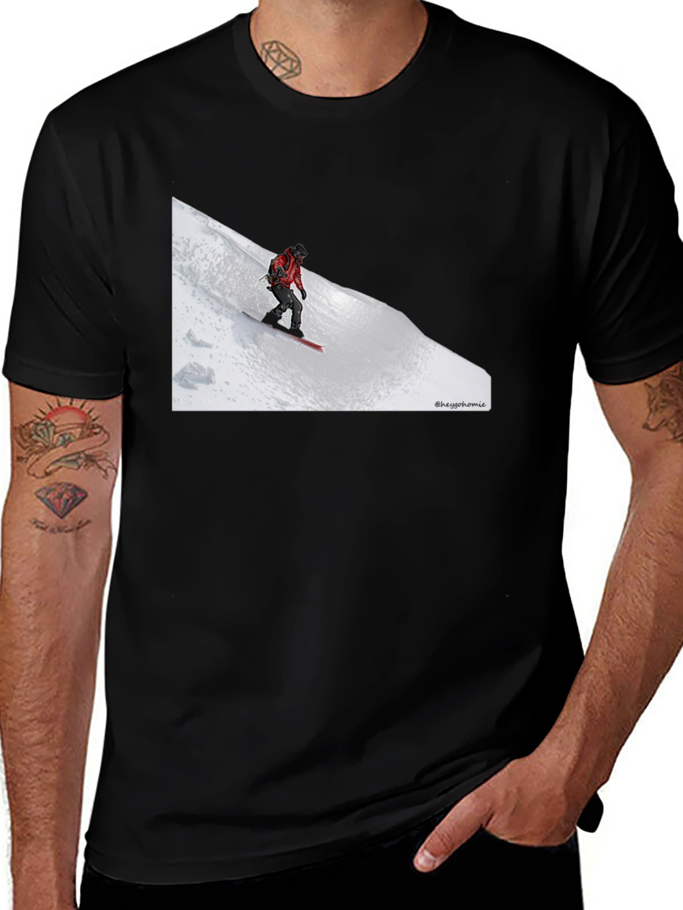 Variant 27 of Snowboarder Graphic Tee - Black Cotton T-Shirt