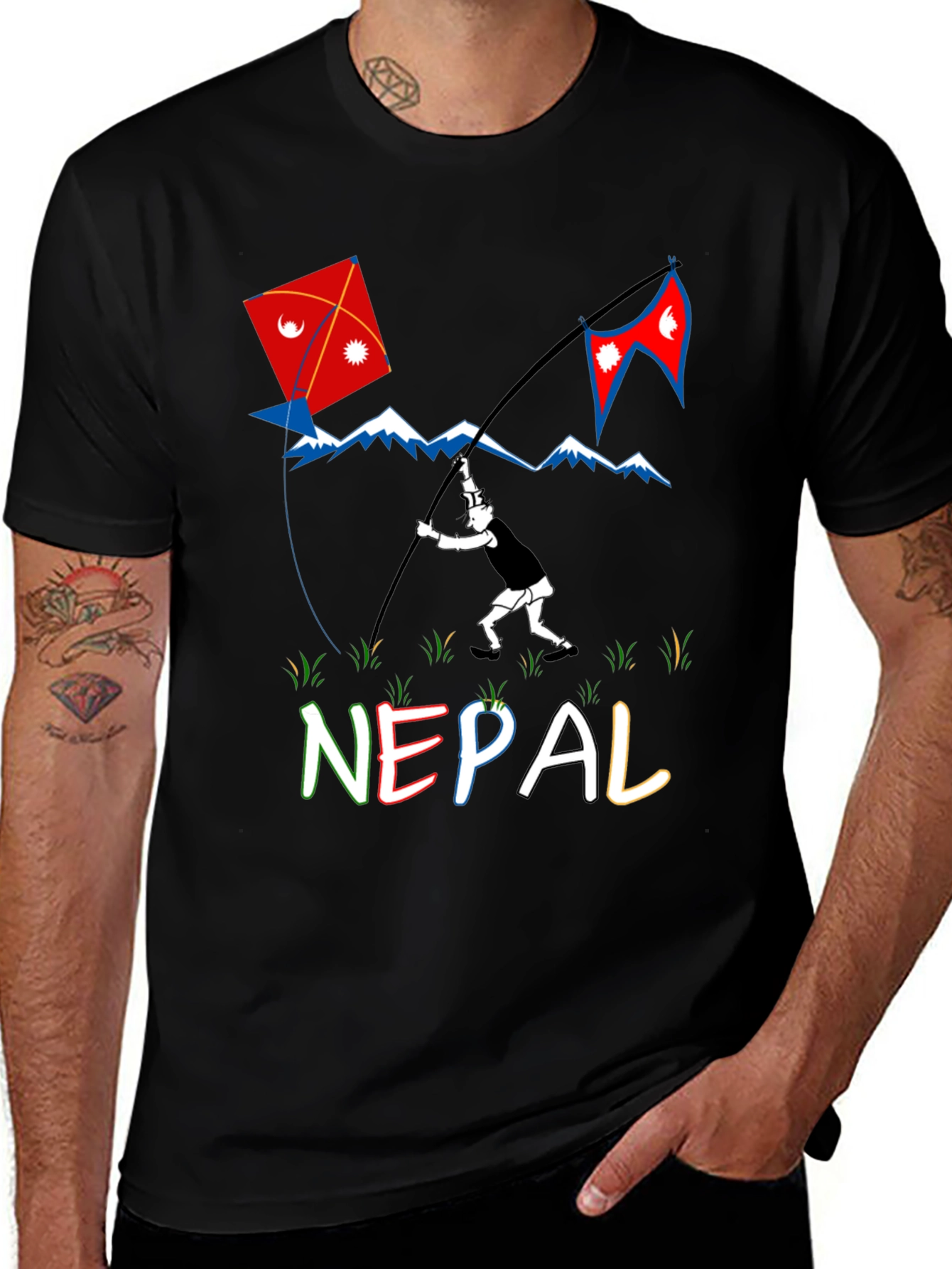 Nepal Kite T-Shirt - Black Graphic Tee