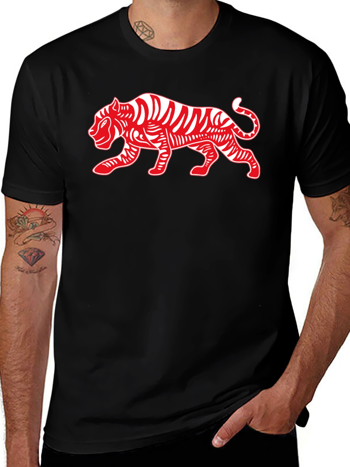 Variant 28 of Tiger Graphic Tee - Bold Red Print on Black